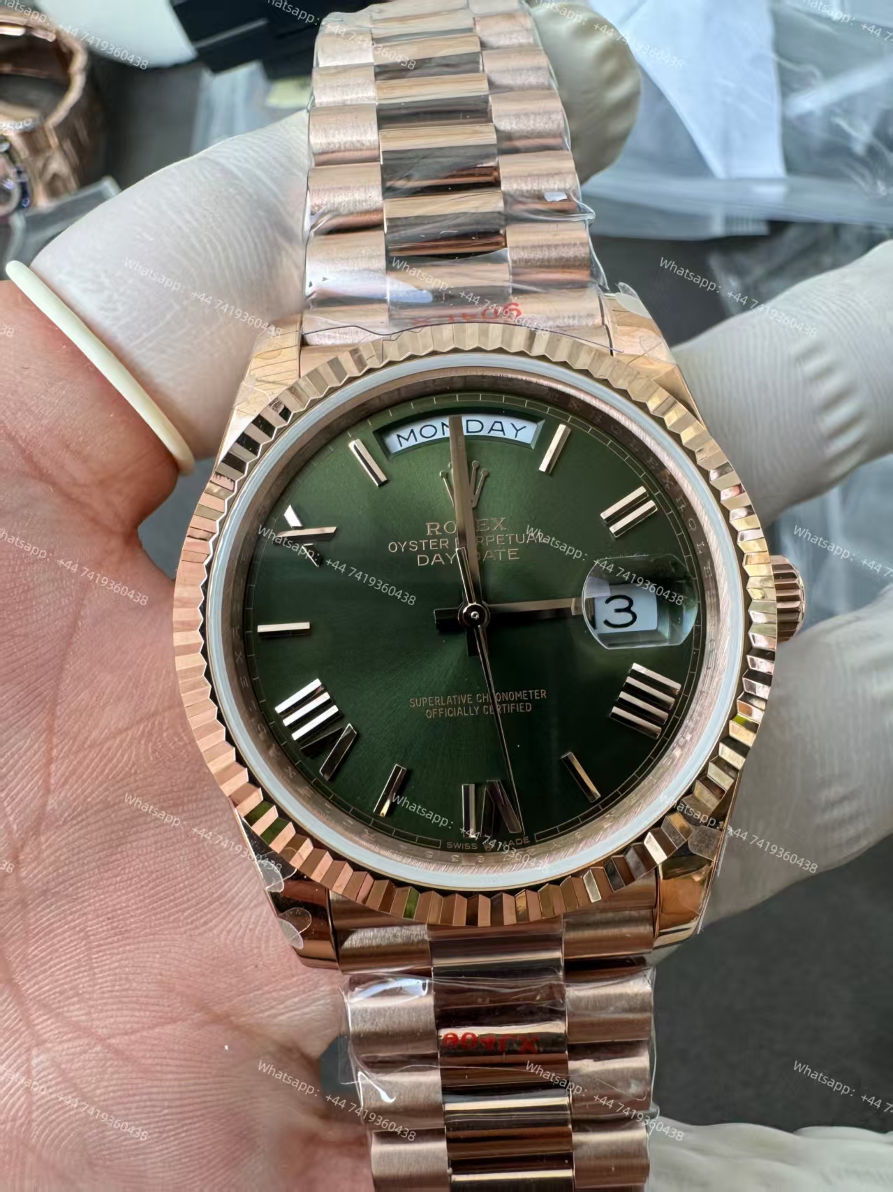Rolex Day-Date m228235-0025  Rose gold Olive Dial President bracelet 3255 Movement 209g (40mm) Best Super Clone