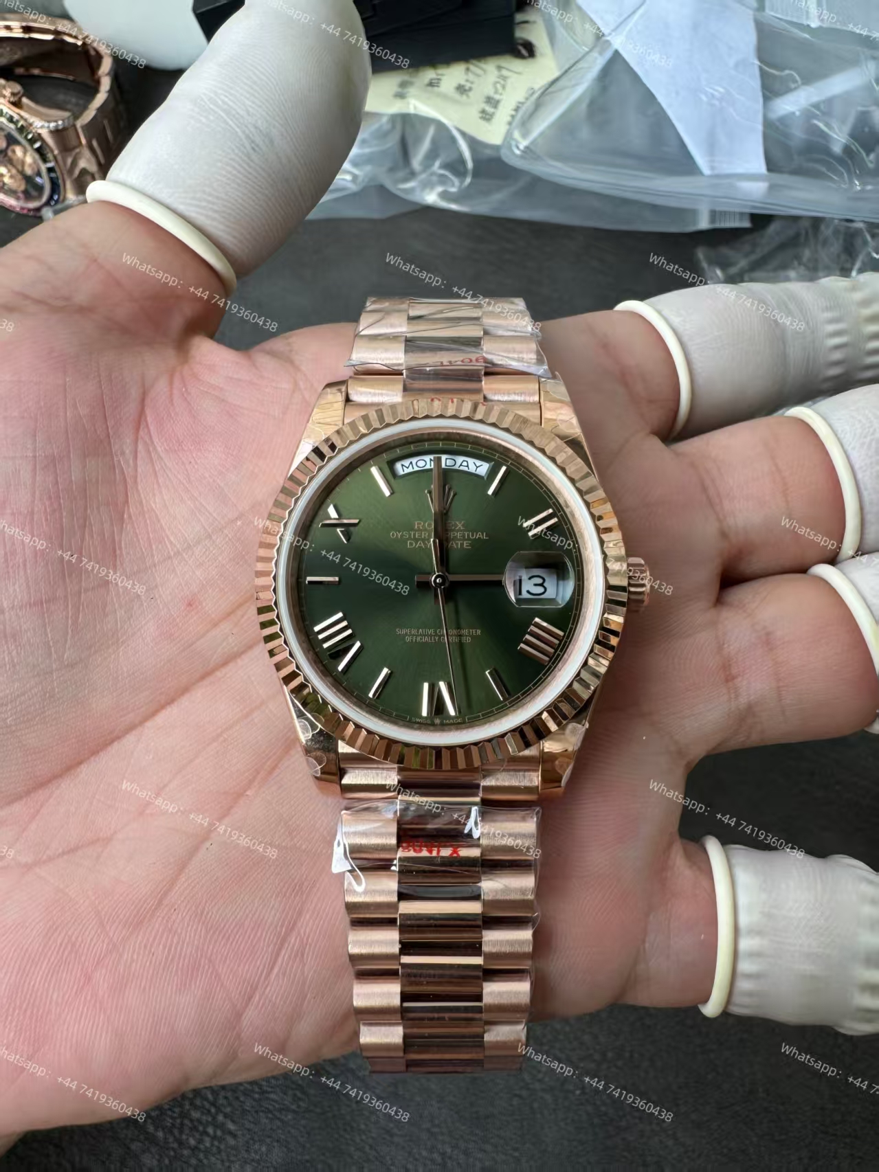 Rolex Day-Date m228235-0025  Rose gold Olive Dial President bracelet 3255 Movement 209g (40mm) Best Super Clone