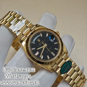 Rolex-Day-Date-40mm-Yellow-Gold-Black-Diamond-Dial-–-Super-Clone-11-Cal.-3255