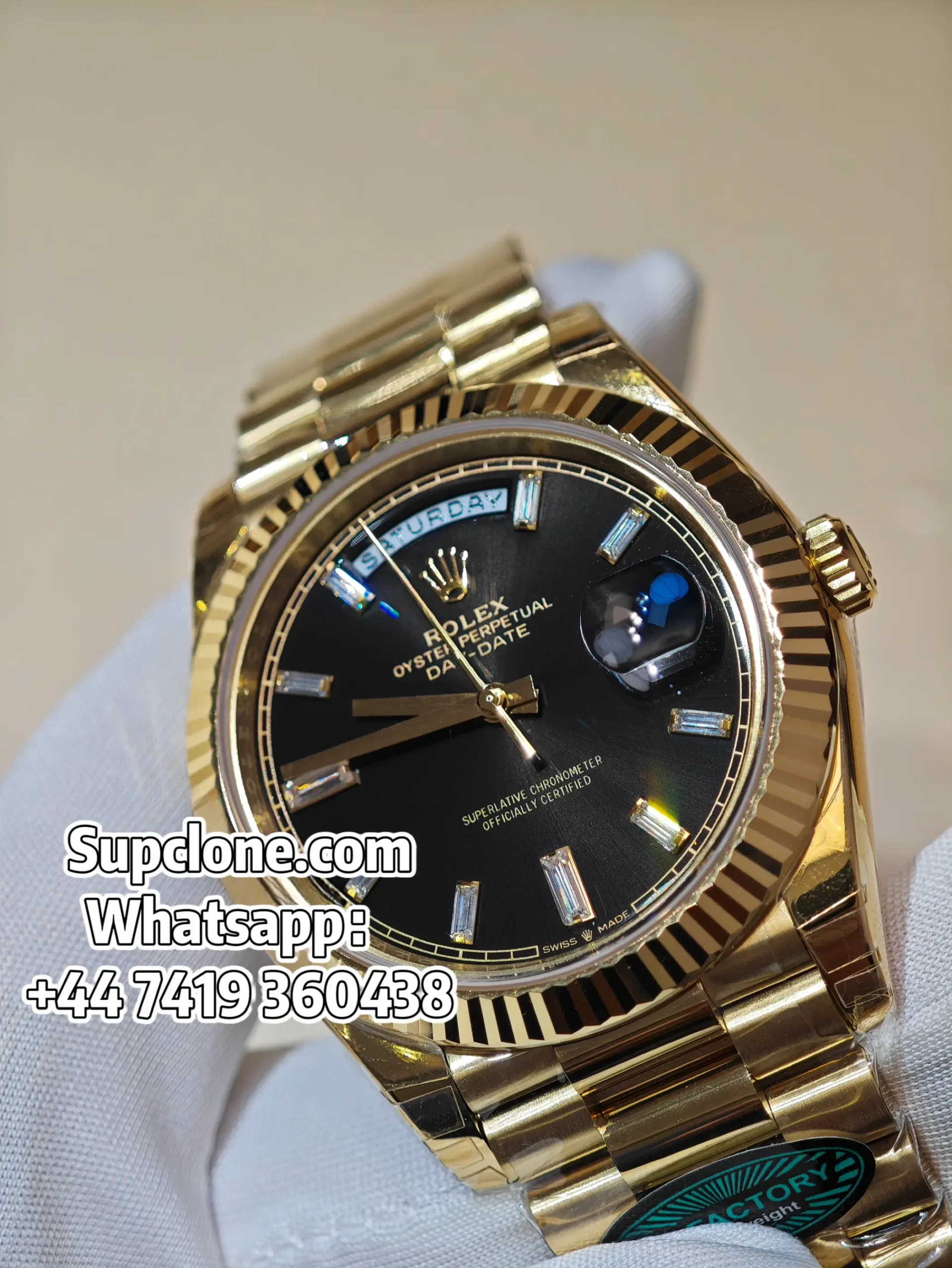 Rolex-Day-Date-40mm-Yellow-Gold-Black-Diamond-Dial-–-Super-Clone-11-Cal.-3255