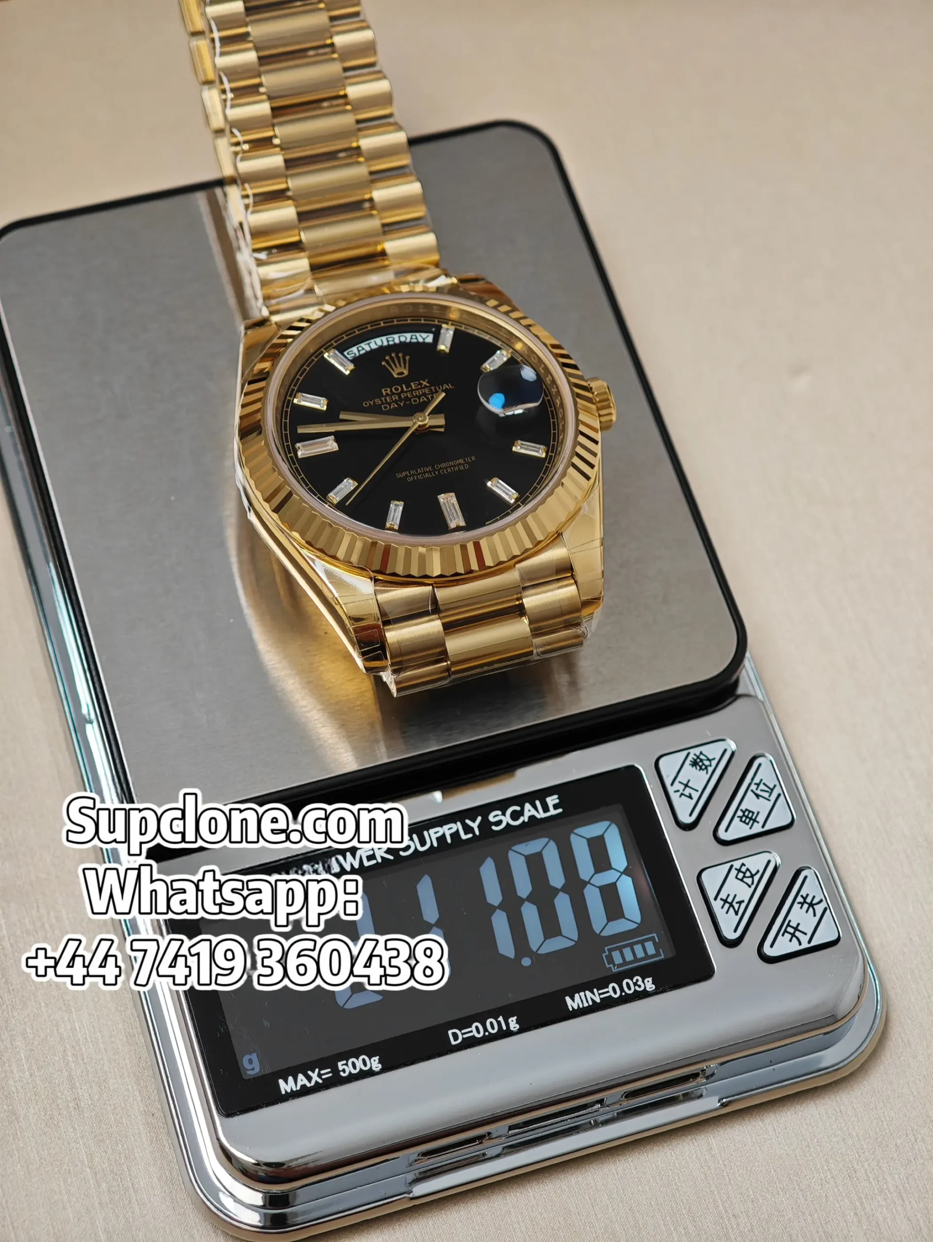 Rolex-Day-Date-40mm-Yellow-Gold-Black-Diamond-Dial-–-Super-Clone-11-Cal.-3255