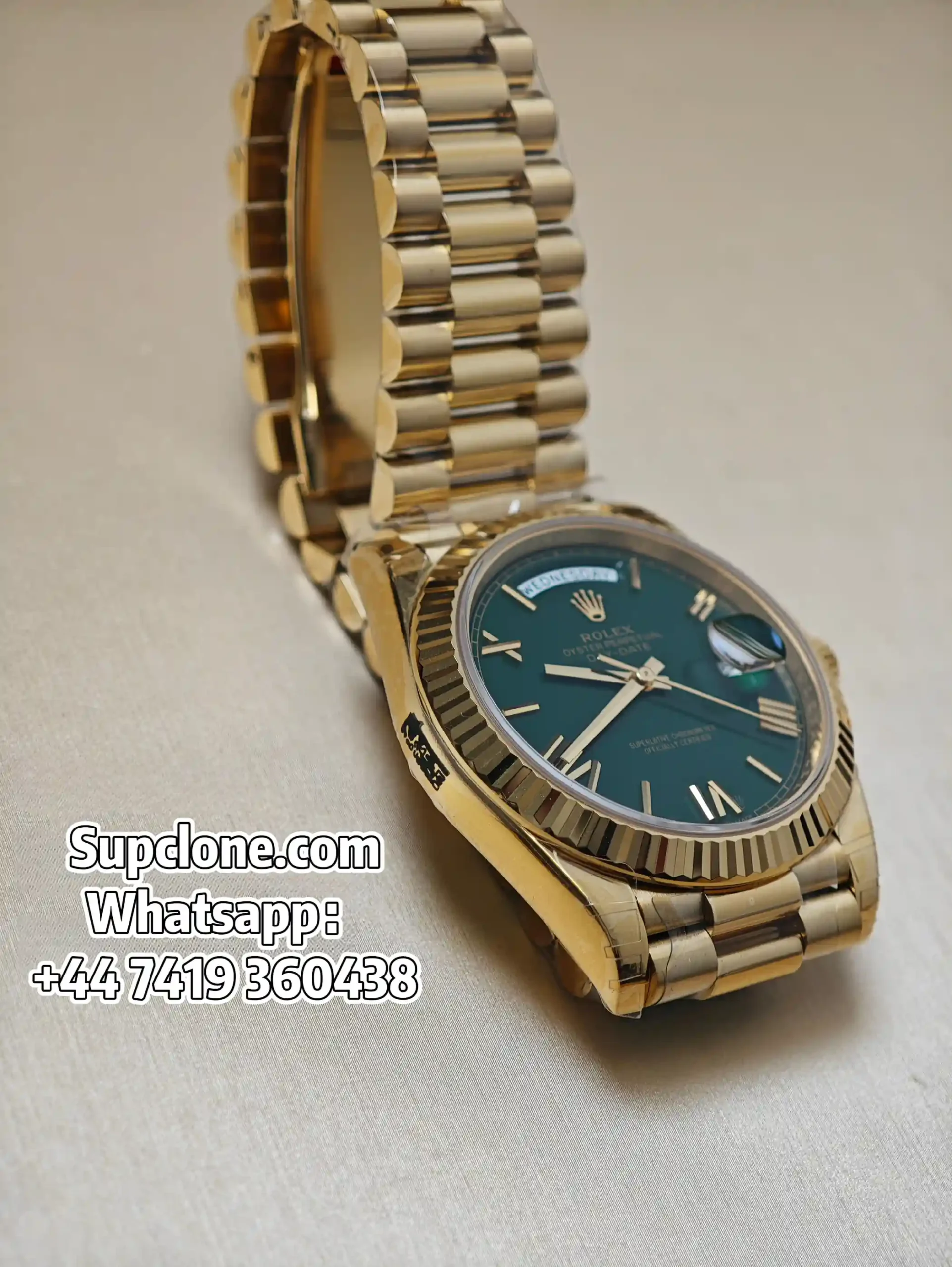 Rolex Day-Date 40mm Yellow Gold Green Roman Dial – Super Clone 11