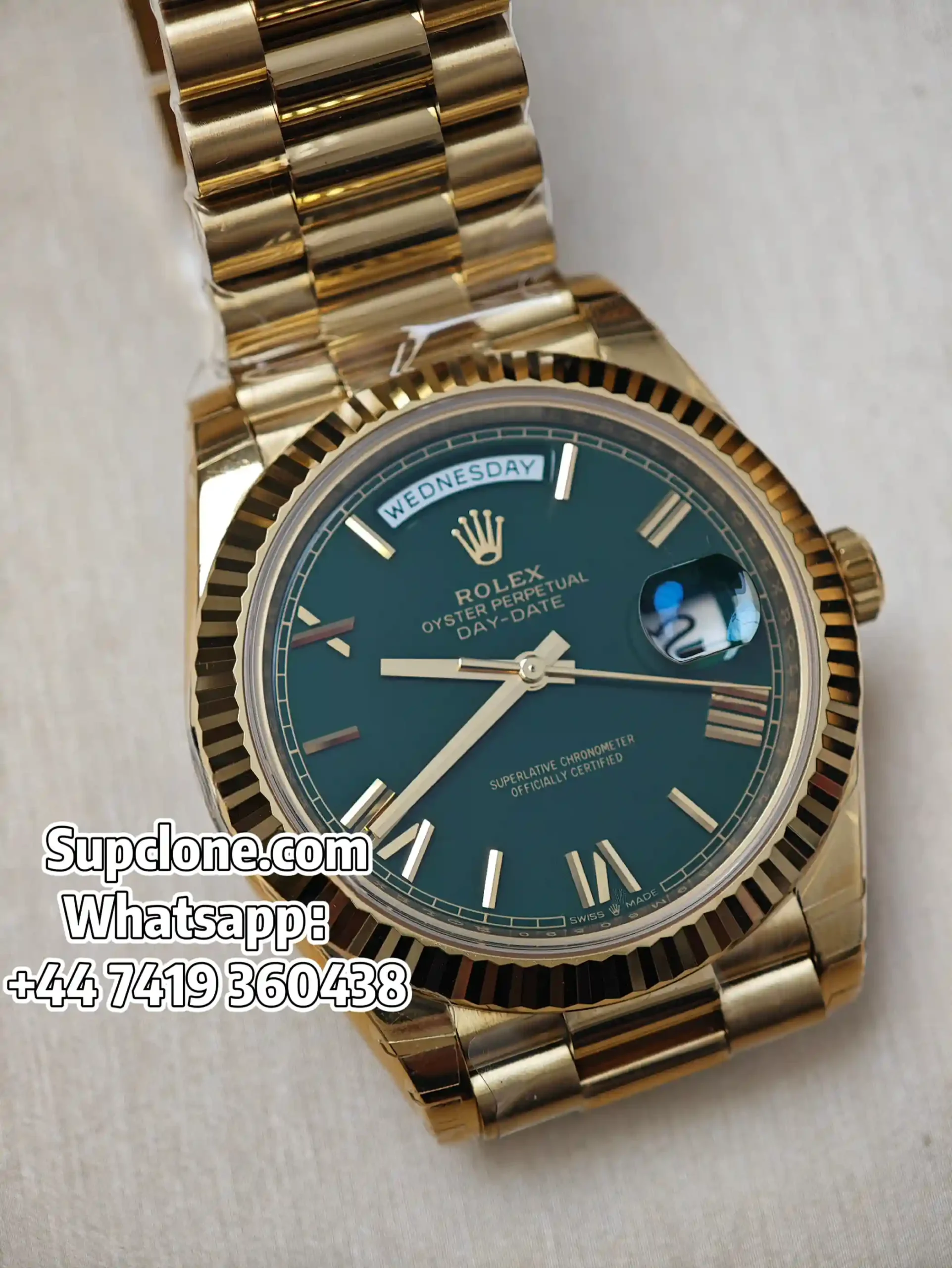 Rolex Day-Date 40mm Yellow Gold Green Roman Dial – Super Clone 1:1 Cal. 3255