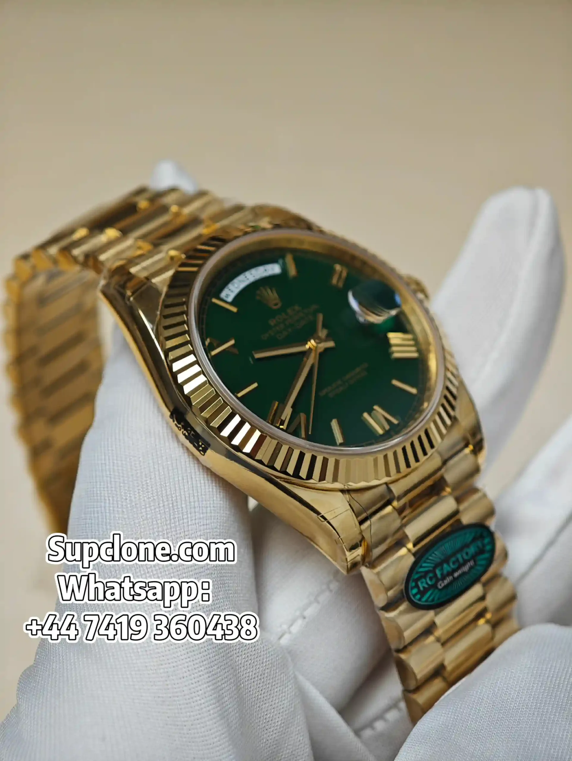 Rolex Day-Date 40mm Yellow Gold Green Roman Dial – Super Clone 11