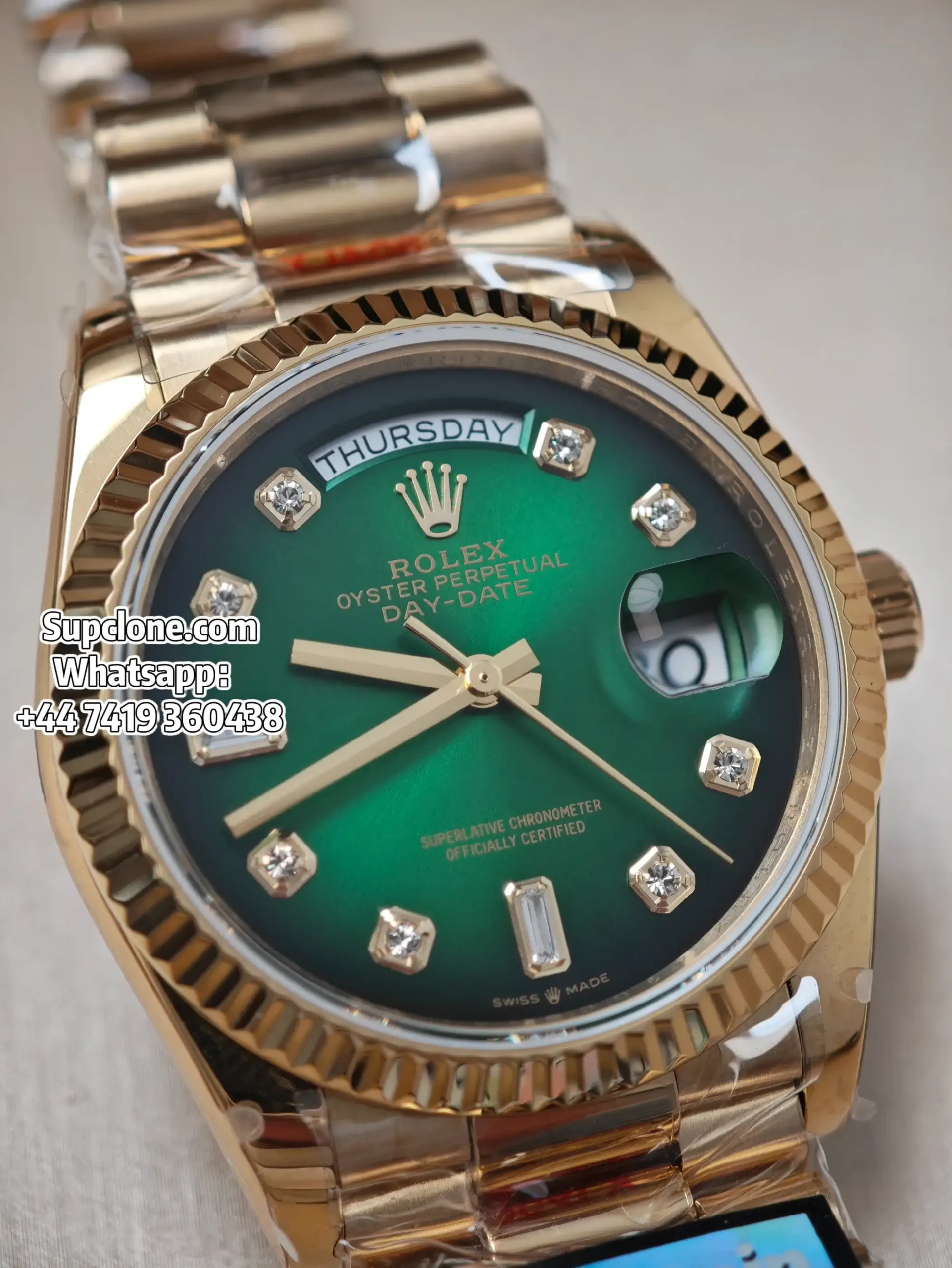 Rolex Super Clone Watches Day Date 18K Gold Gradient Green Diamond Dial 36mm m128238-0069 (11) Rolex Super Clone Watches Day Date 18K Gold Gradient Green Diamond Dial 36mm m128238-0069