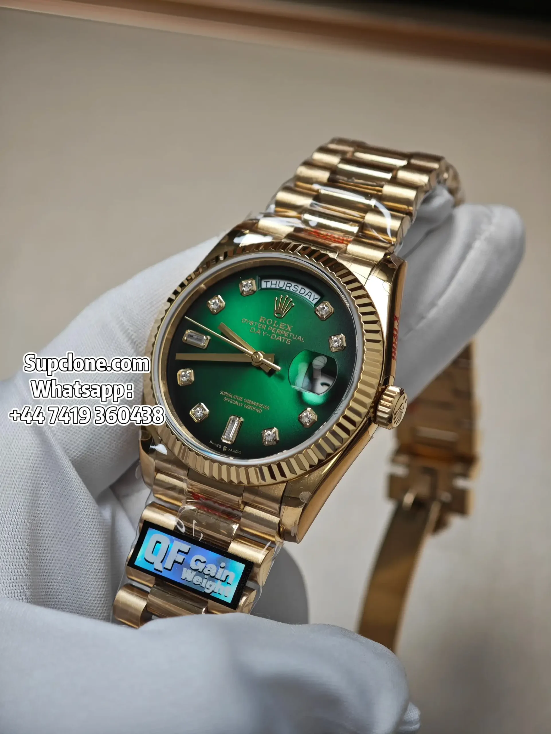Rolex Super Clone Watches Day Date 18K Gold Gradient Green Diamond Dial 36mm m128238-0069 (15) Rolex Super Clone Watches Day Date 18K Gold Gradient Green Diamond Dial 36mm m128238-0069
