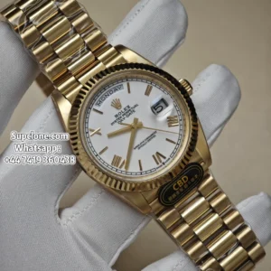 Rolex Super Clone Watches Day Date 18K Gold White Dial 40mm m228238-0042