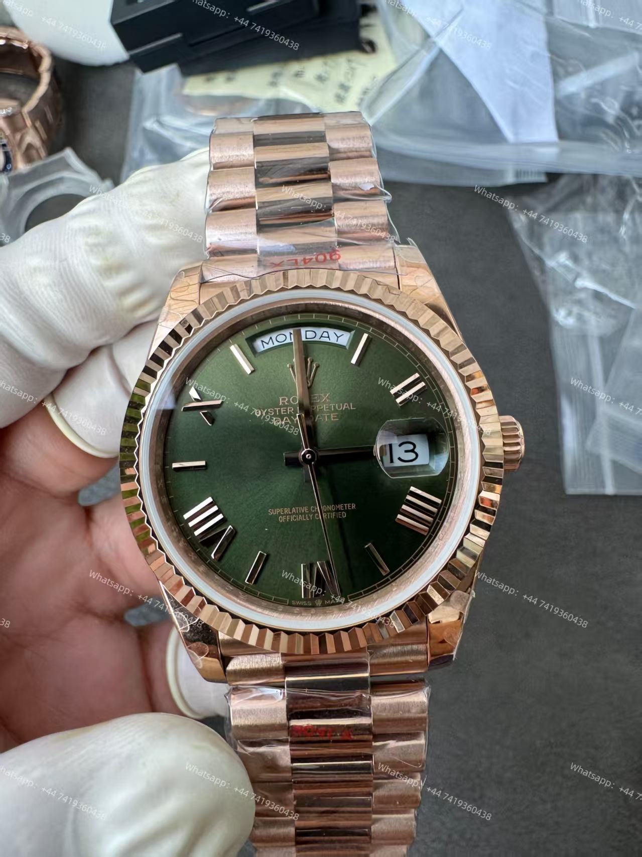 Rolex Day-Date m228235-0025  Rose gold Olive Dial President bracelet 3255 Movement 209g (40mm) Best Super Clone