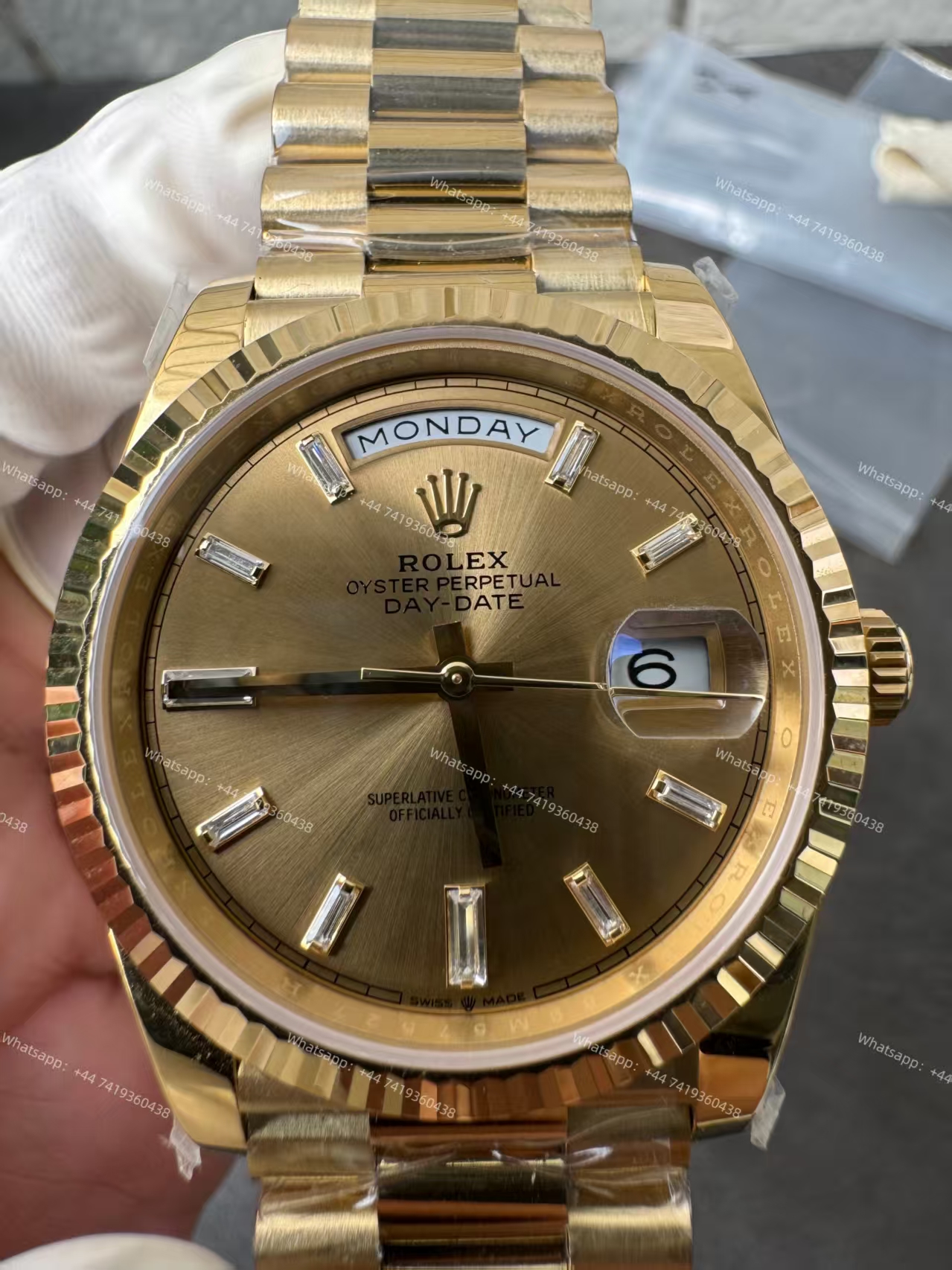 Rolex Day-Date m228238-0005 Gold Diamond Dial Presidential bracelet 3255 Movement 209g (40mm) Best Super Clone