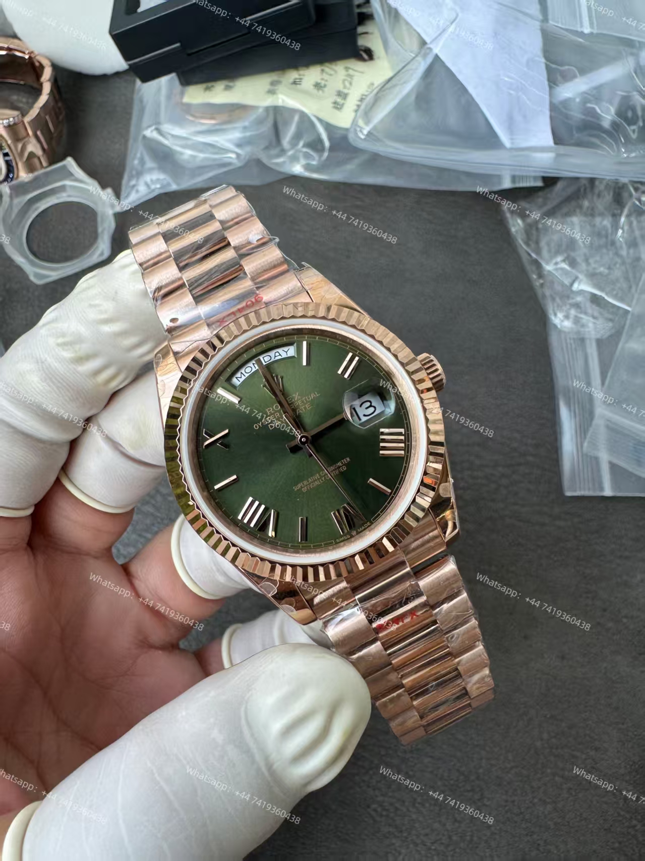 Rolex Day-Date m228235-0025  Rose gold Olive Dial President bracelet 3255 Movement 209g (40mm) Best Super Clone