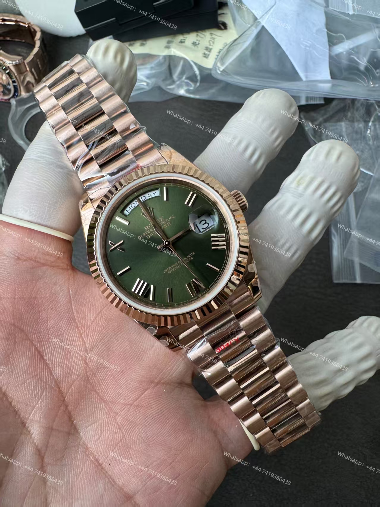 Rolex Day-Date m228235-0025  Rose gold Olive Dial President bracelet 3255 Movement 209g (40mm) Best Super Clone