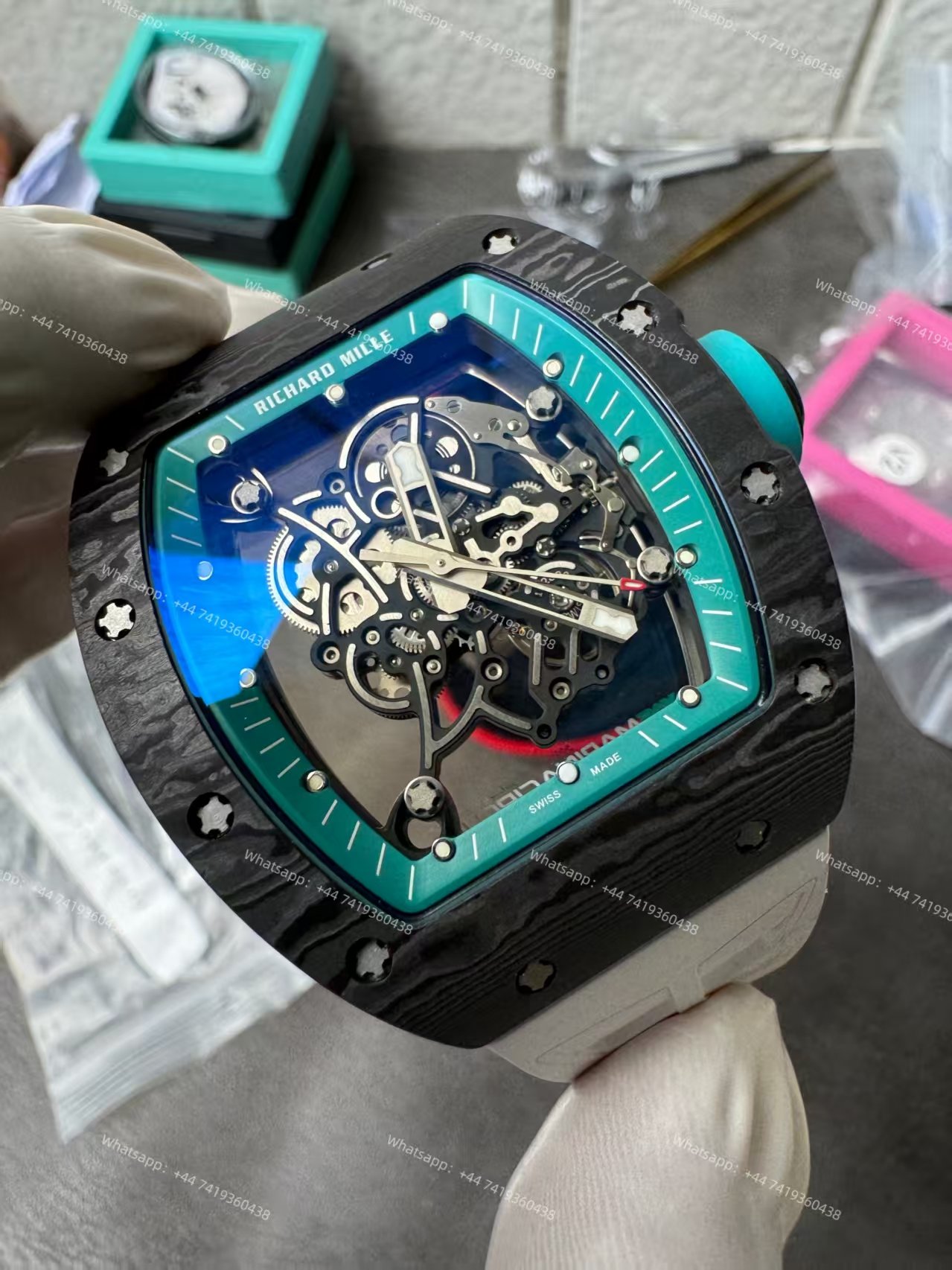 Richard Mille RM 055 “Yas Marina Circuit” Carbon TPT Vaucher Free-Sprung White Rubber Strap Custom Super Clone