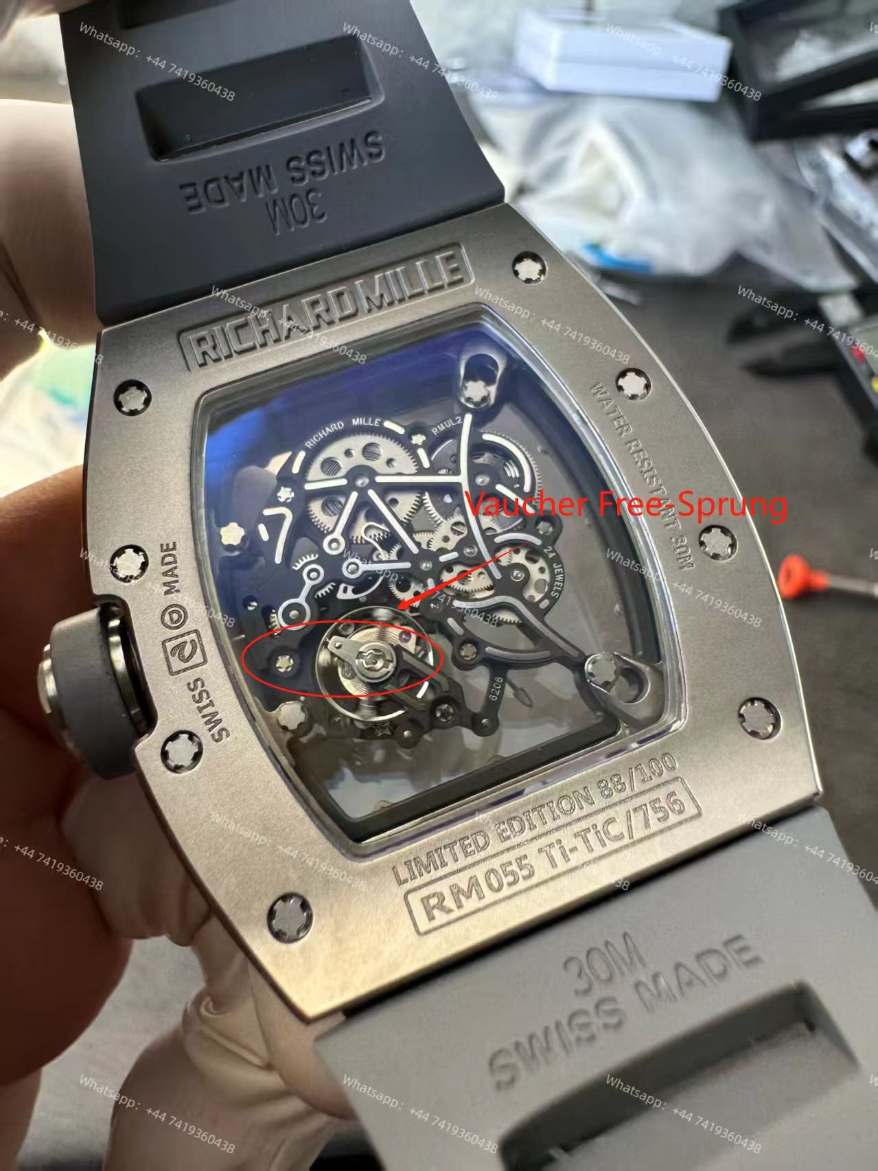 Richard Mille RM 055 Grey Ceramic Vaucher Free-Sprung Grey Rubber Strap Custom Super Clone