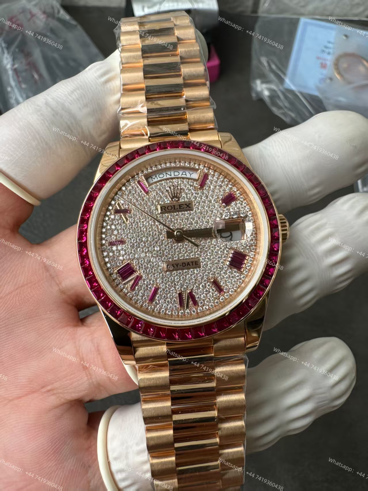 Rolex Day-Date 228398TRU Ruby and Moissanite Diamond Dial and Bezel 3255 Movement (40mm) Best Super Clone