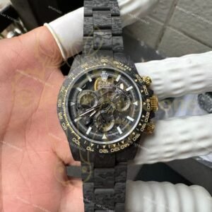 Rolex Super Clone Carbon Fiber Daytona Gold Accents Full Carbon Bracelet