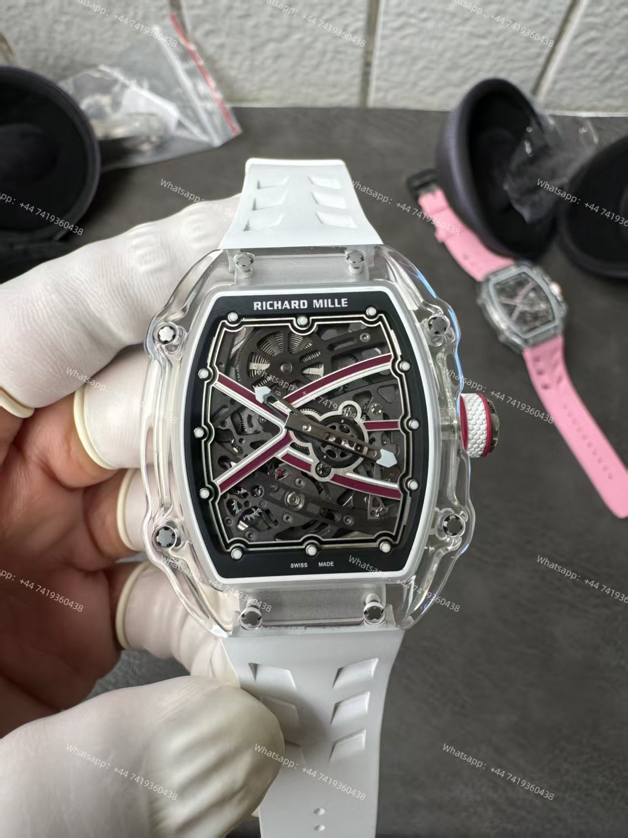 Super Clone Richard Mille RM67-02 Sapphire Crystal Skeleton Tourbillon 1:1 Replica Watch with White Rubber Strap