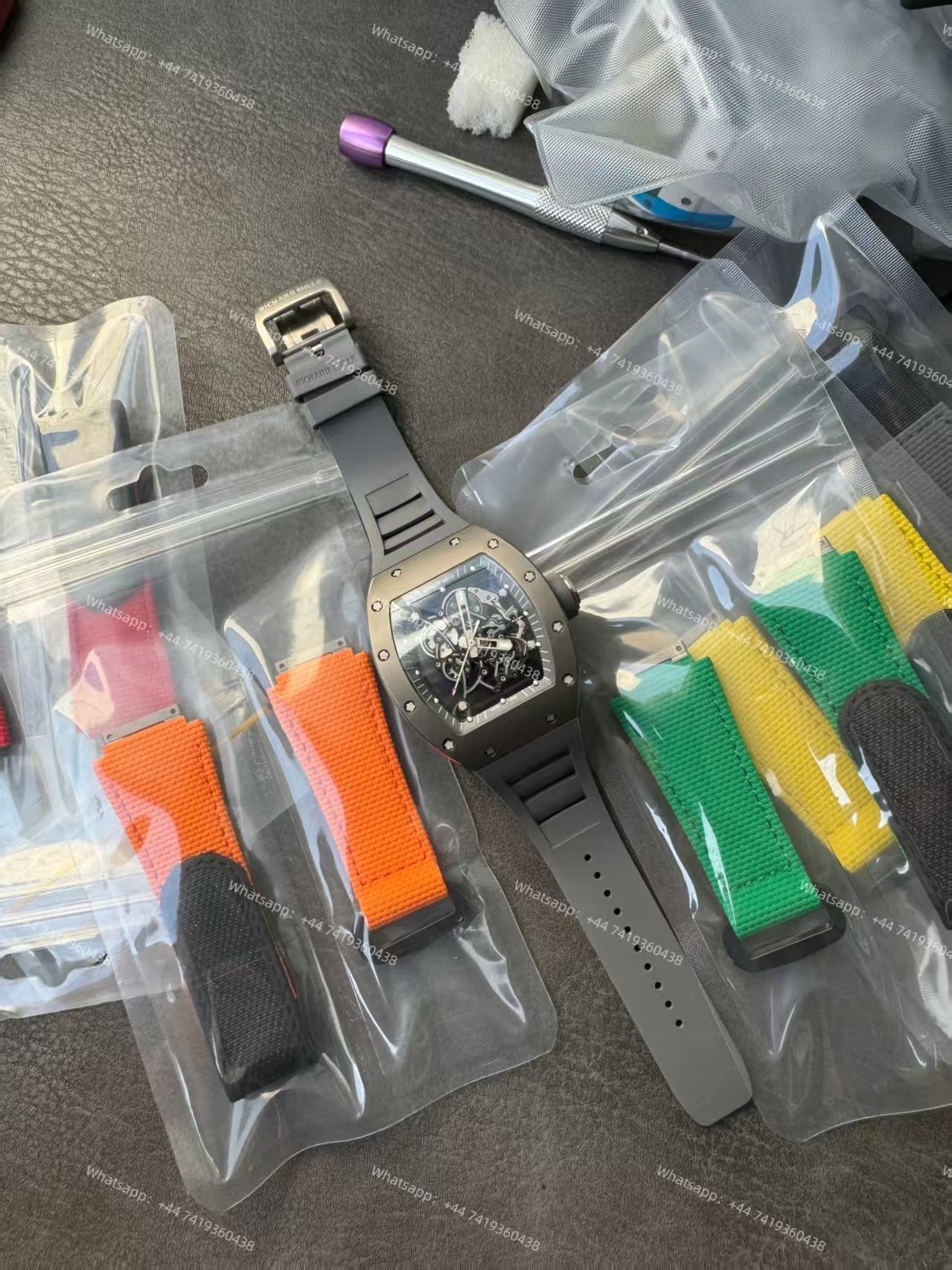 Richard Mille RM 055 Grey Ceramic Vaucher Free-Sprung Grey Rubber Strap Custom Super Clone