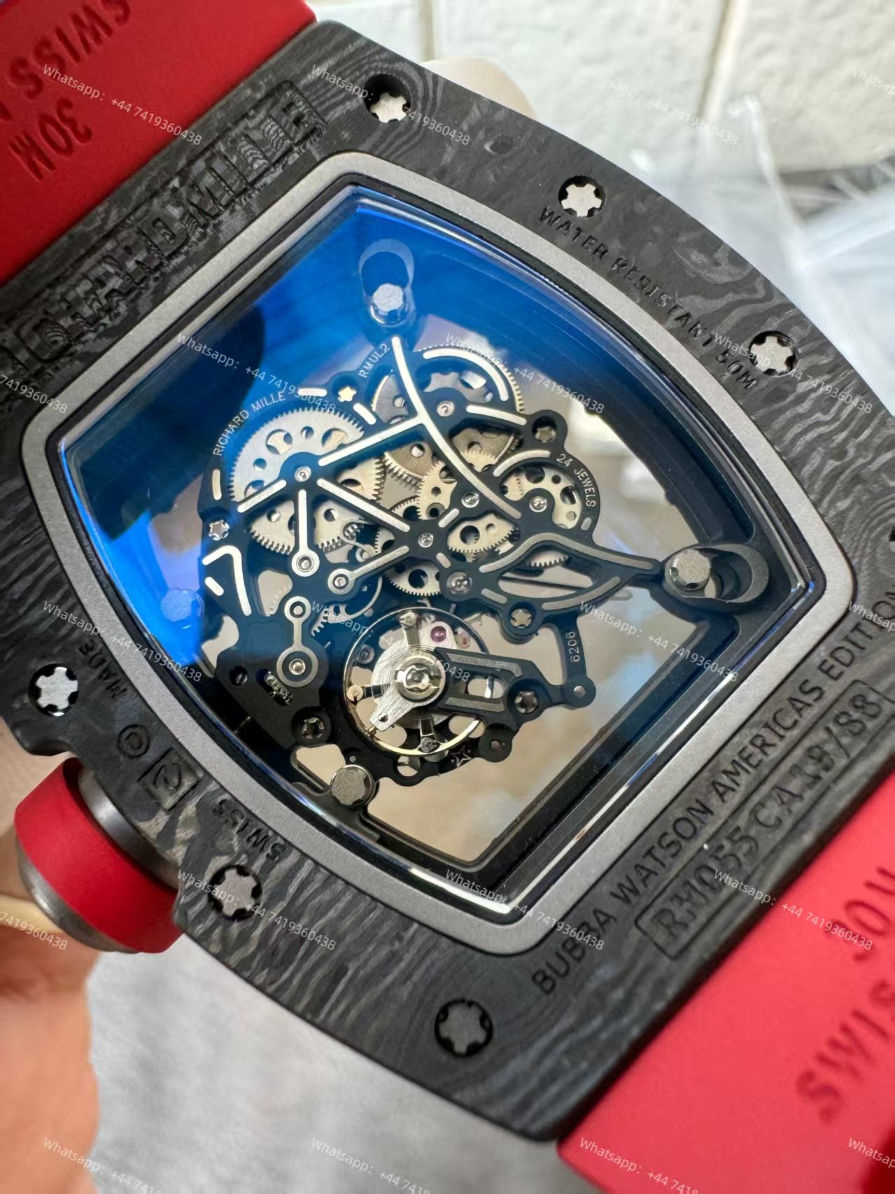 Richard Mille RM 055 Carbon TPT Skeleton Vaucher Free-Sprung Movement Red Rubber Strap Custom Super Clone