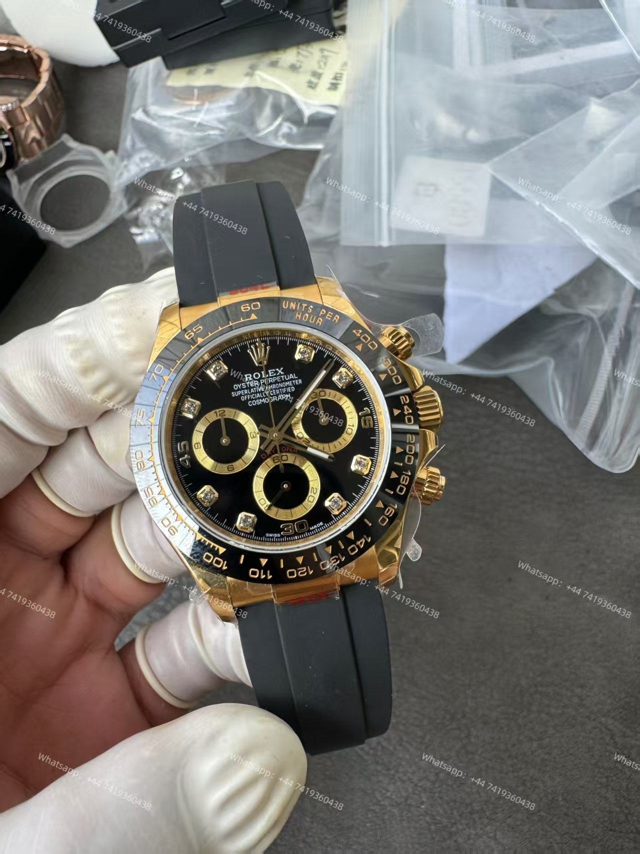 Rolex Daytona 1:1 Replica – M116518LN-0078 Black Diamond Dial 18K Gold 4130 Super Clone