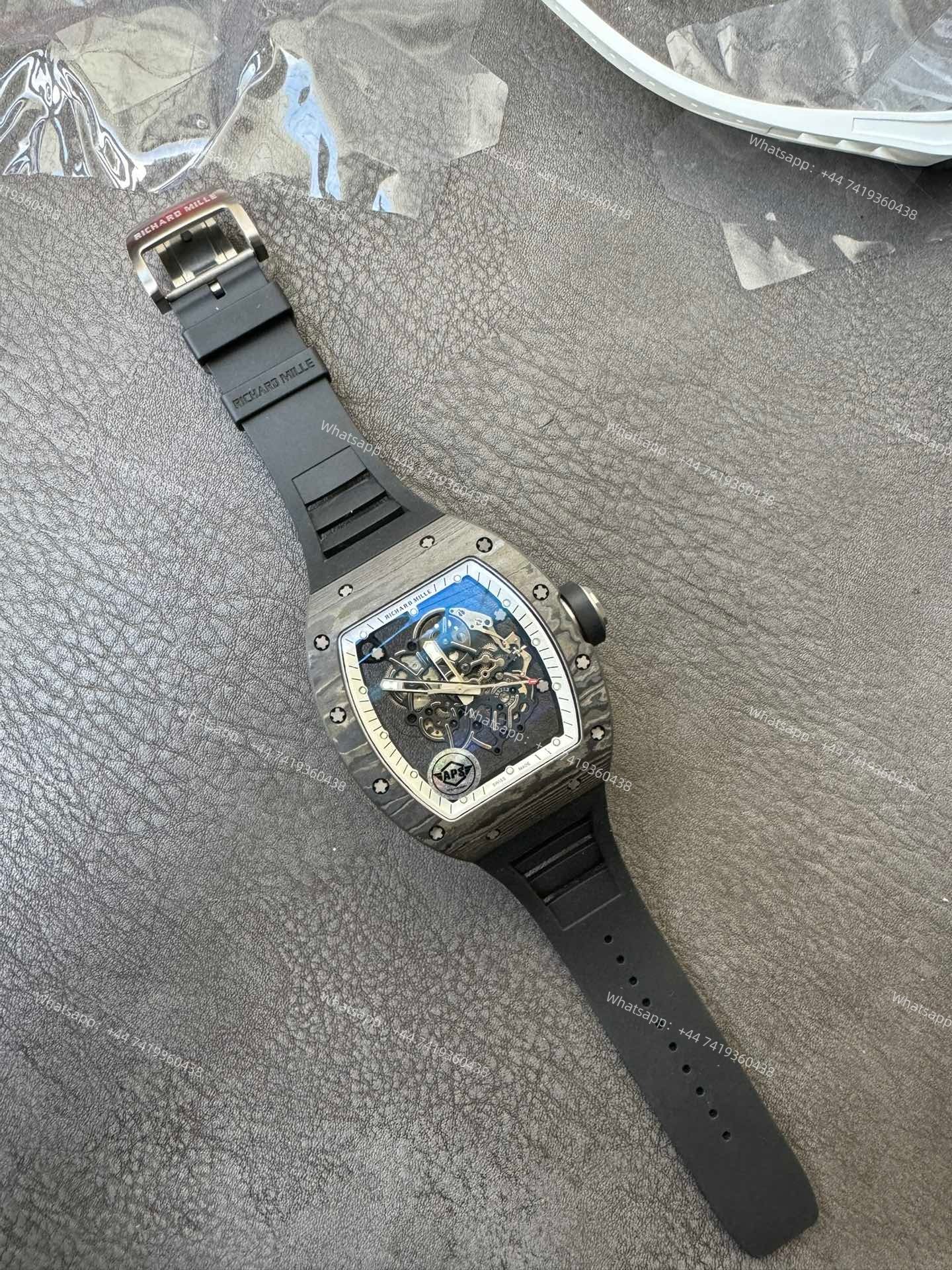 Super Clone Richard Mille RM 055 Carbon TPT Black Rubber Strap 1:1 Replica Watch