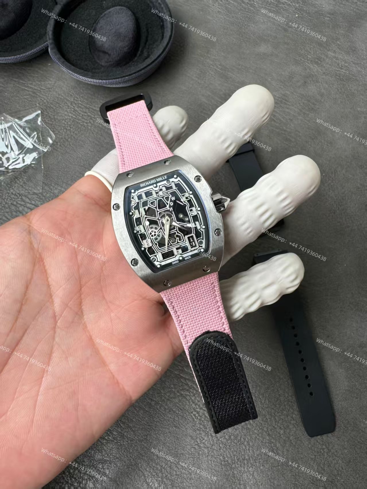 Super Clone Richard Mille RM 67-01 Titanium Skeleton Pink Velcro Strap