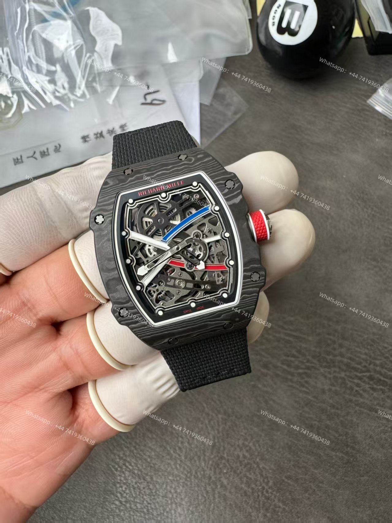 Super Clone Richard Mille RM67-02 Carbon TPT Skeleton Tourbillon 1:1 Replica Watch with Black Strap