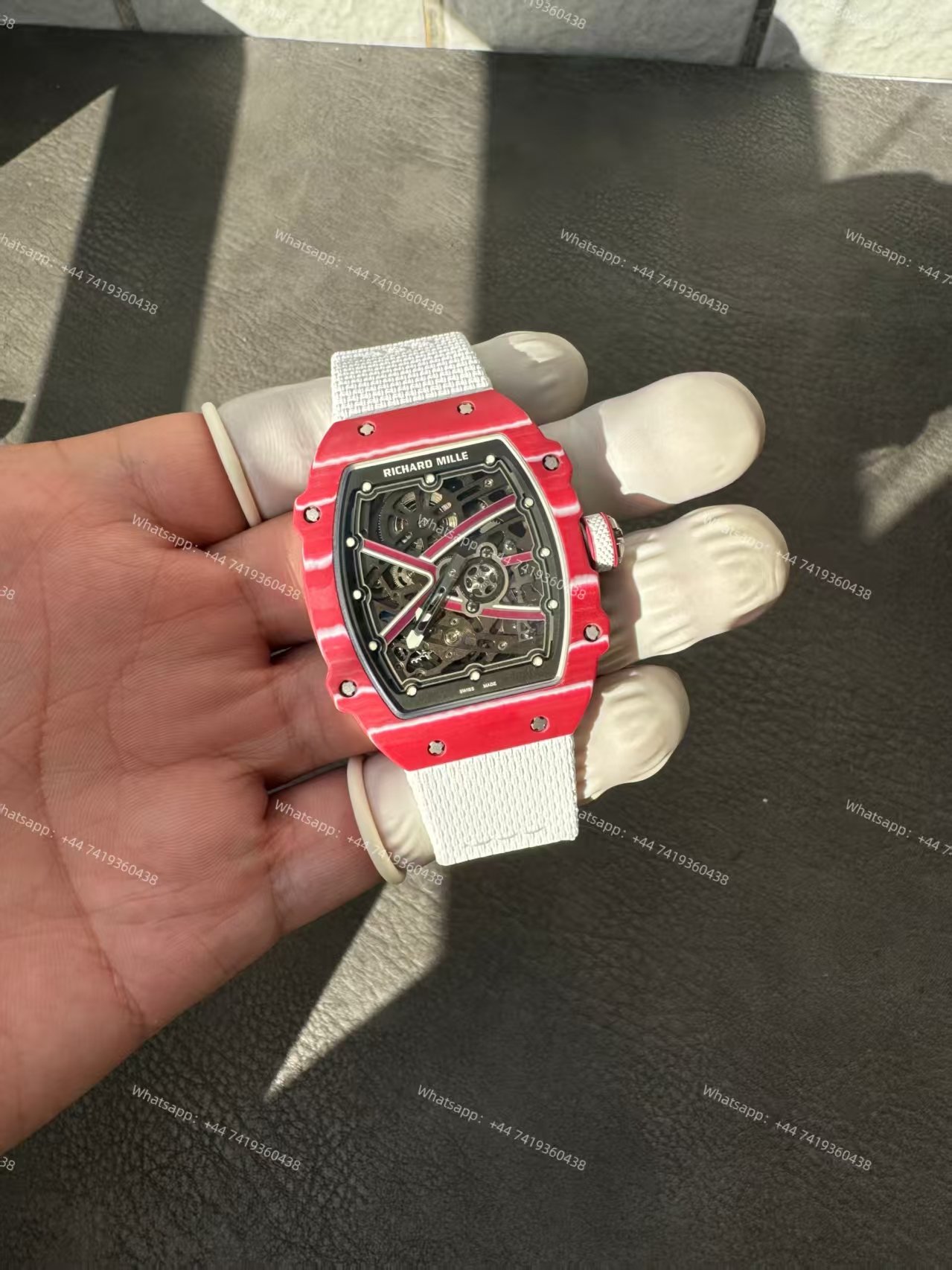 Super Clone Richard Mille RM67-02 “Mutaz Barshim” Quartz TPT Skeleton Tourbillon 1:1 Replica Watch with White Strap