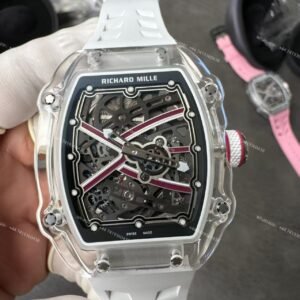 Super Clone Richard Mille RM67-02 Sapphire Crystal Skeleton Tourbillon 1:1 Replica Watch with White Rubber Strap