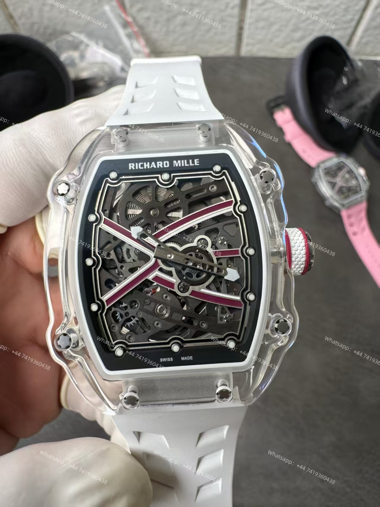 Super Clone Richard Mille RM67-02 Sapphire Crystal Skeleton Tourbillon 1:1 Replica Watch with White Rubber Strap
