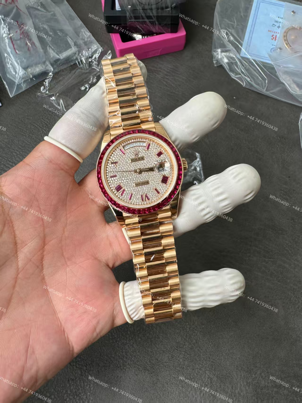 Rolex Day-Date 228398TRU Ruby and Moissanite Diamond Dial and Bezel 3255 Movement (40mm) Best Super Clone