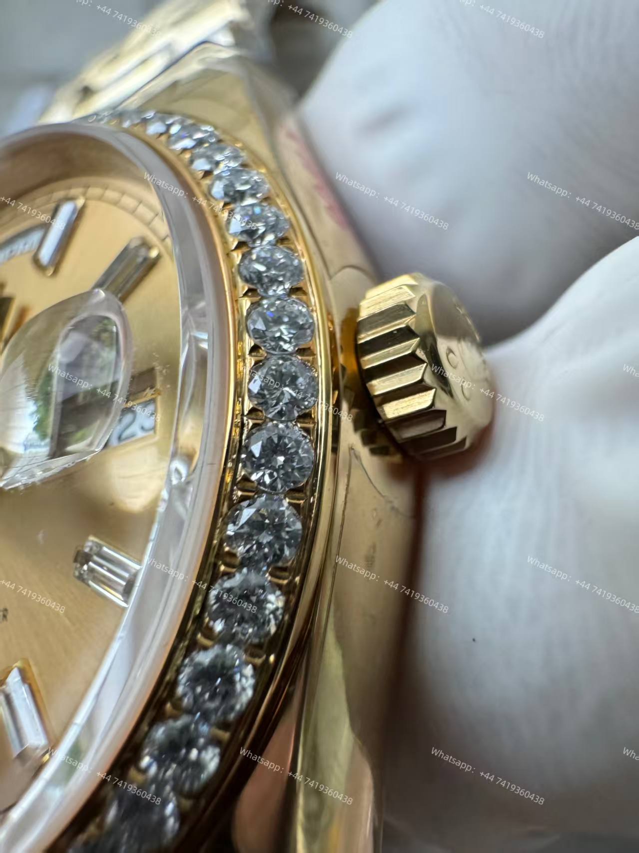 Rolex Day-Date M228348rbr-0002 Gold dial Mossanite bezel Presidential bracelet 3255 Movement (40mm) Best Super Clone