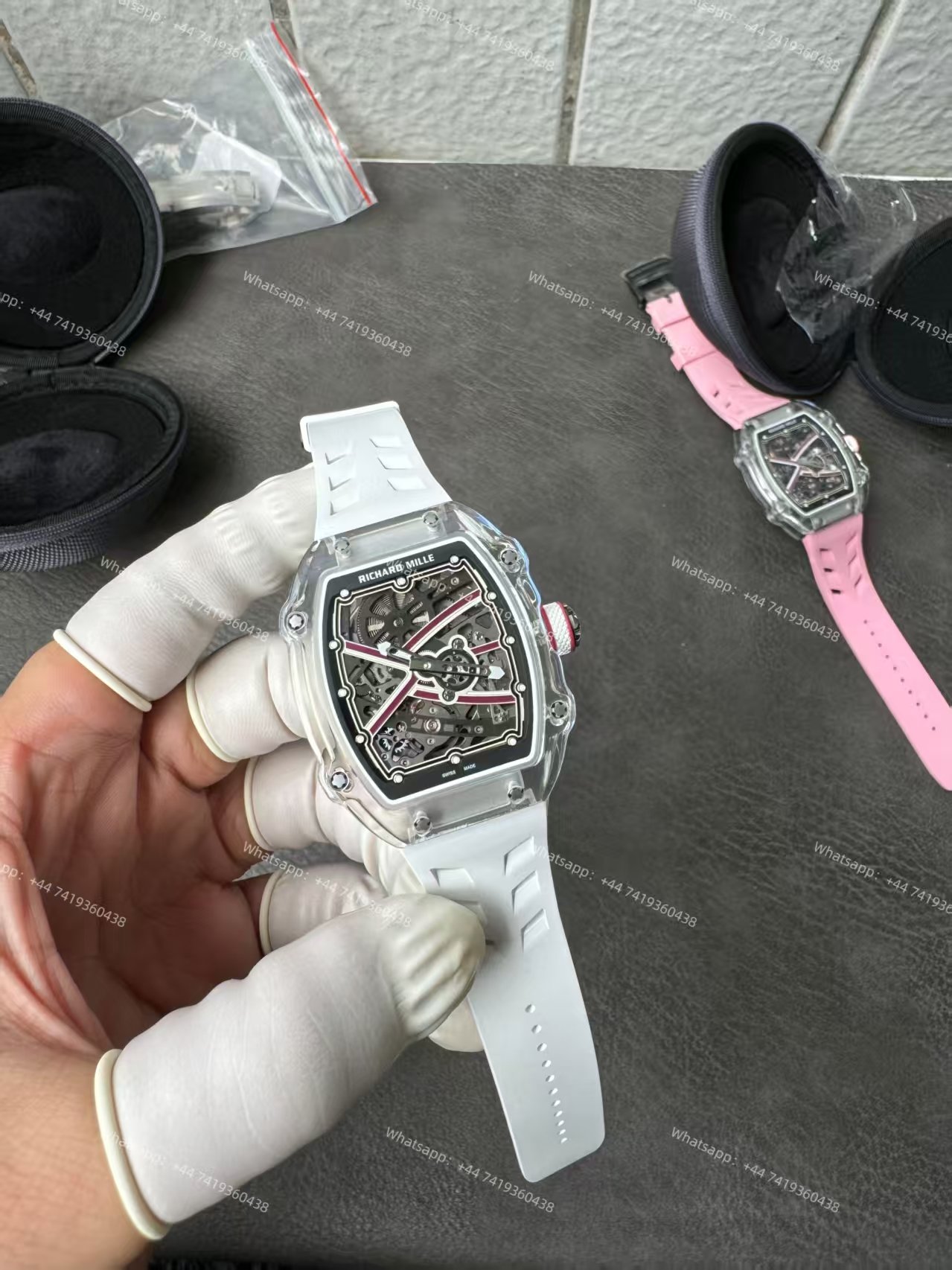 Super Clone Richard Mille RM67-02 Sapphire Crystal Skeleton Tourbillon 1:1 Replica Watch with White Rubber Strap
