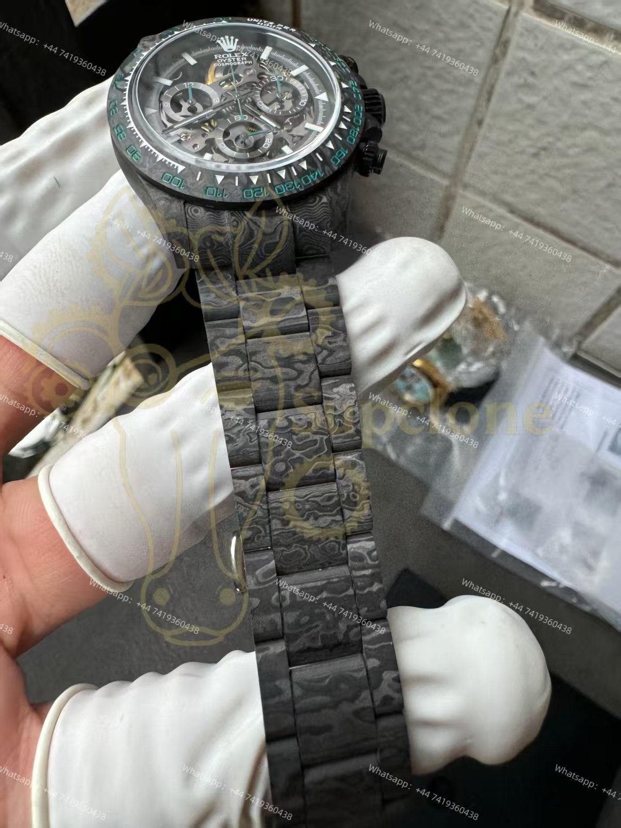 Rolex Super Clone Carbon Fiber Daytona Teal Green Accents Full Carbon Bracelet