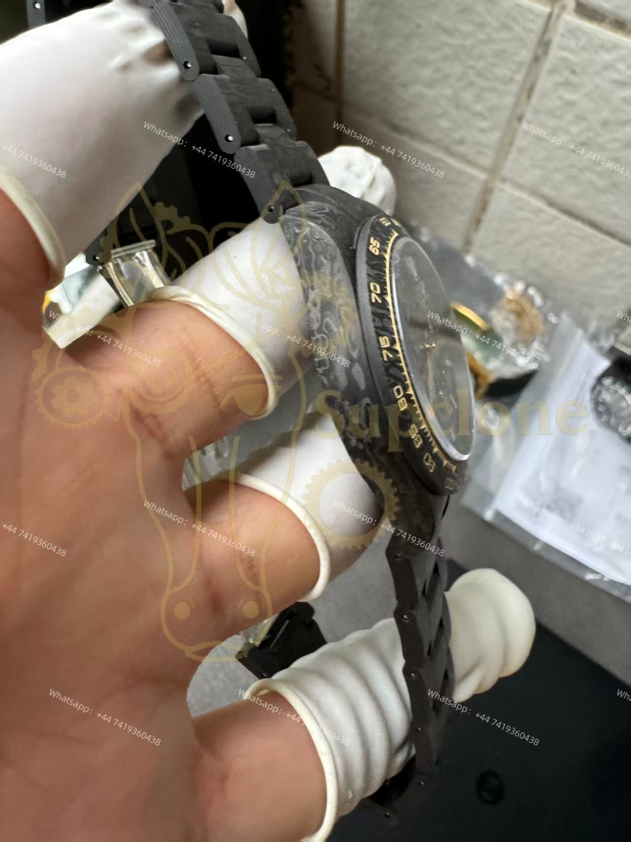 Rolex Super Clone Carbon Fiber Daytona Gold Accents Full Carbon Bracelet