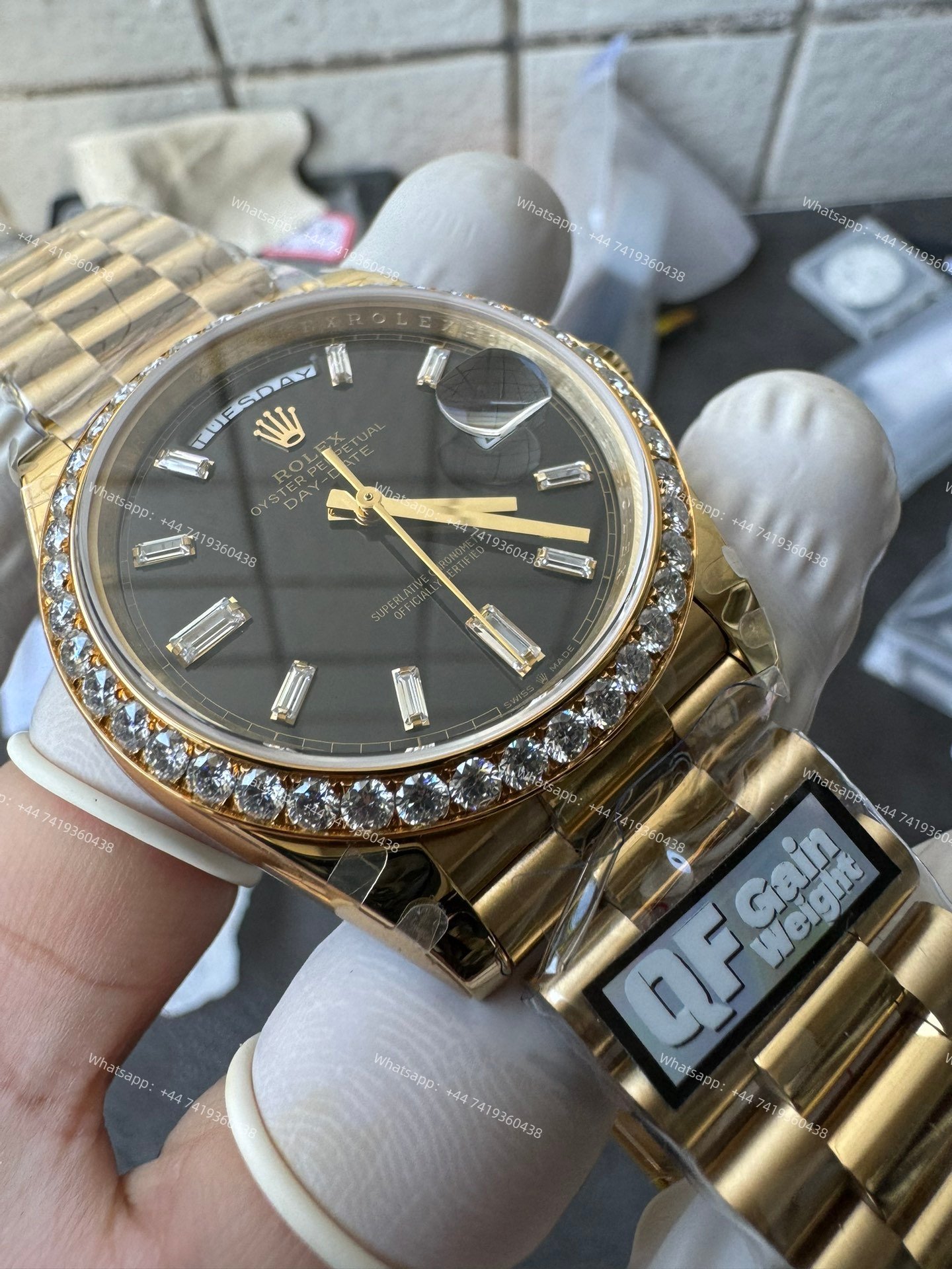 Rolex Day-Date M228348RBR-0001 1:1 Replica Moissanite Diamond Bezel Black Dial 40MM 3255 Movement Super Clone Watch