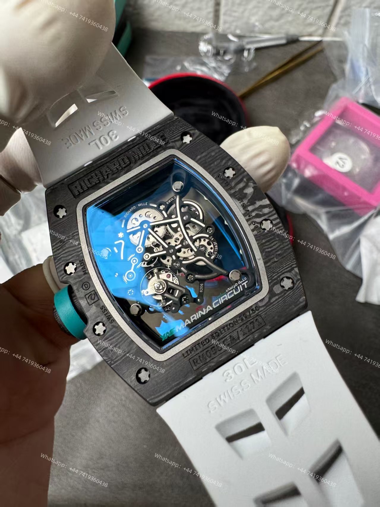 Richard Mille RM 055 “Yas Marina Circuit” Carbon TPT Vaucher Free-Sprung White Rubber Strap Custom Super Clone