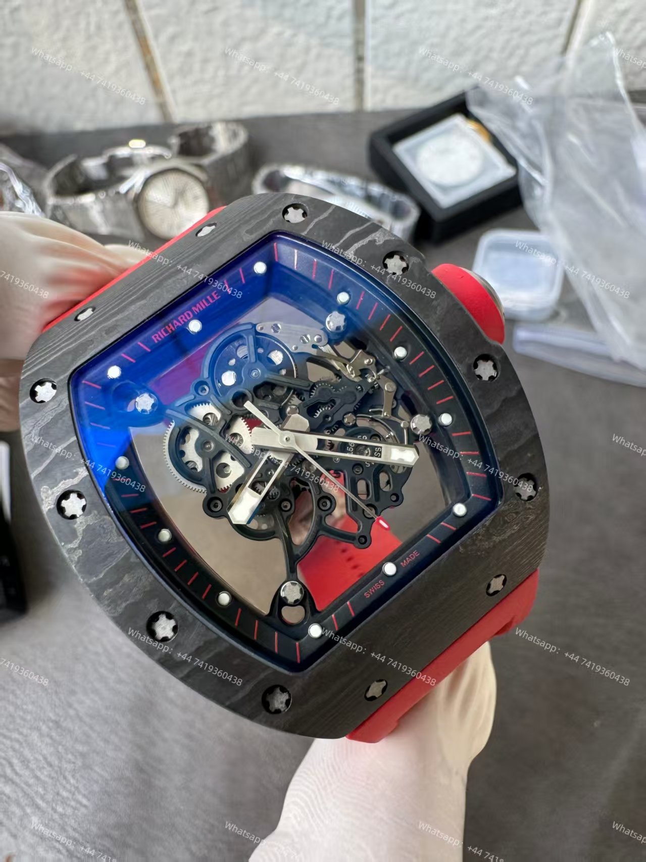 Richard Mille RM 055 Carbon TPT Skeleton Vaucher Free-Sprung Movement Red Rubber Strap Custom Super Clone