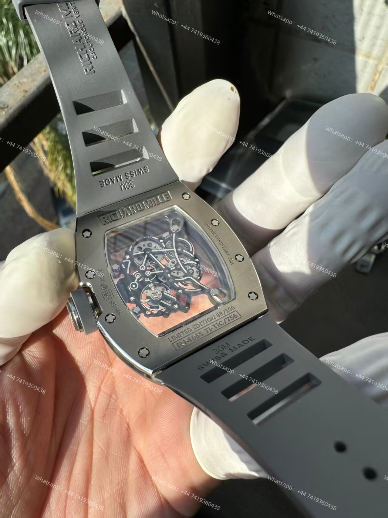 Richard Mille RM 055 Grey Ceramic Vaucher Free-Sprung Grey Rubber Strap Custom Super Clone