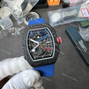 Super Clone Richard Mille RM67-02 Carbon TPT Skeleton Tourbillon 1:1 Replica Watch with Blue Strap