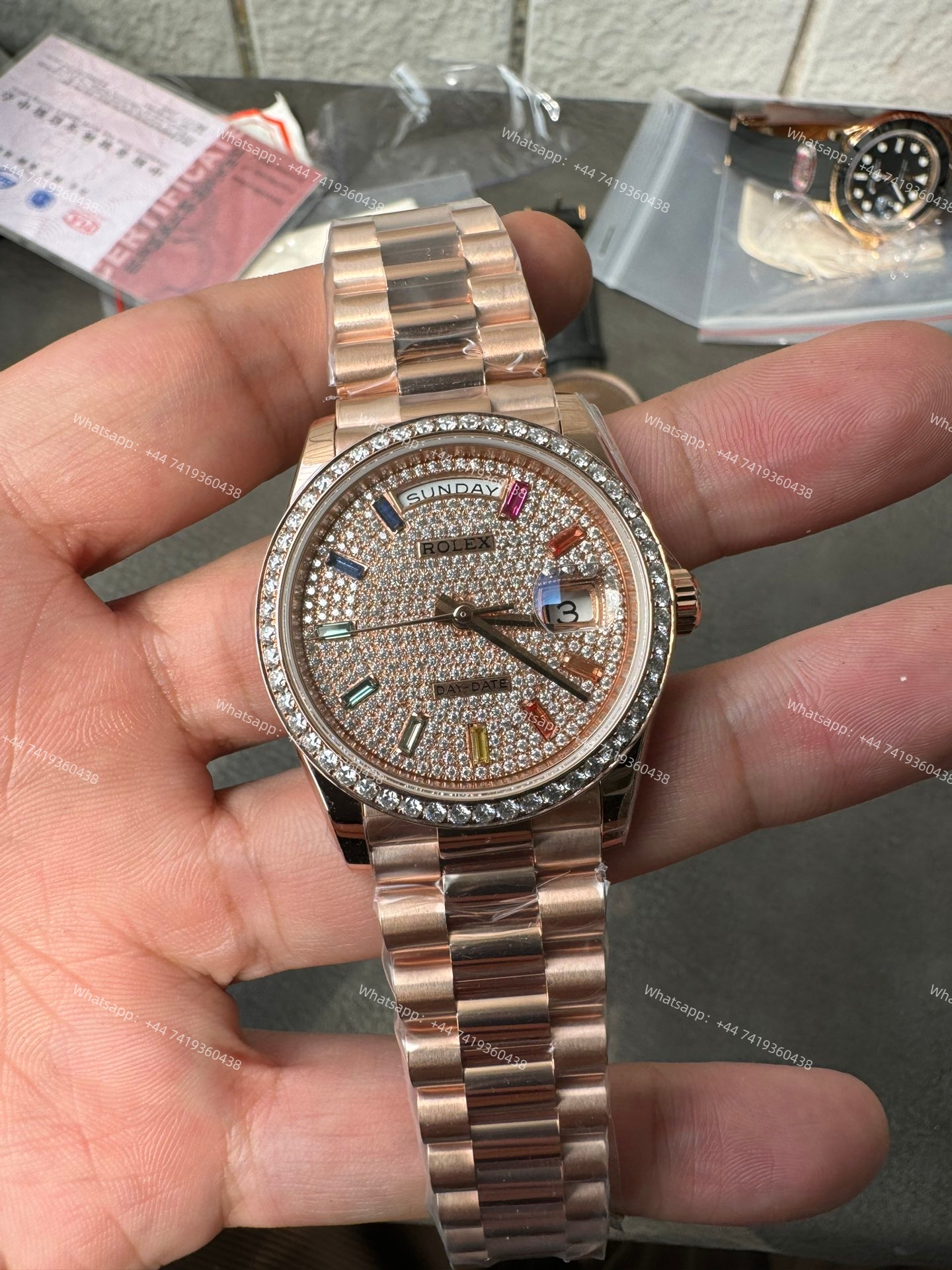 Rolex Day-Date m128235-0039 Moissanite Rainbow Diamond Dial Presidential bracelet 3255 Movement (36mm) Best Super Clone