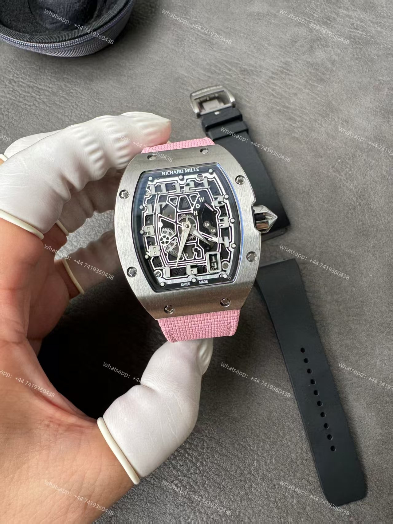 Super Clone Richard Mille RM 67-01 Titanium Skeleton Pink Velcro Strap