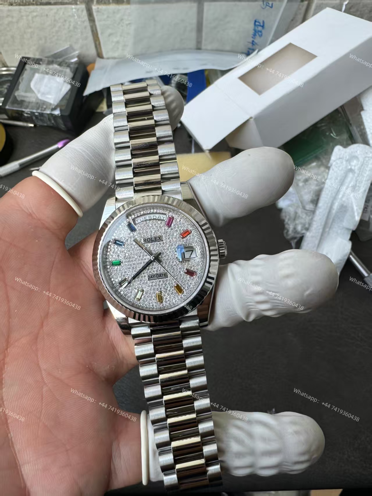 Rolex Day-Date m128239-0019 Moissanite Rainbow Diamond Dial Presidential bracelet 3255 Movement (36mm) Best Super Clone