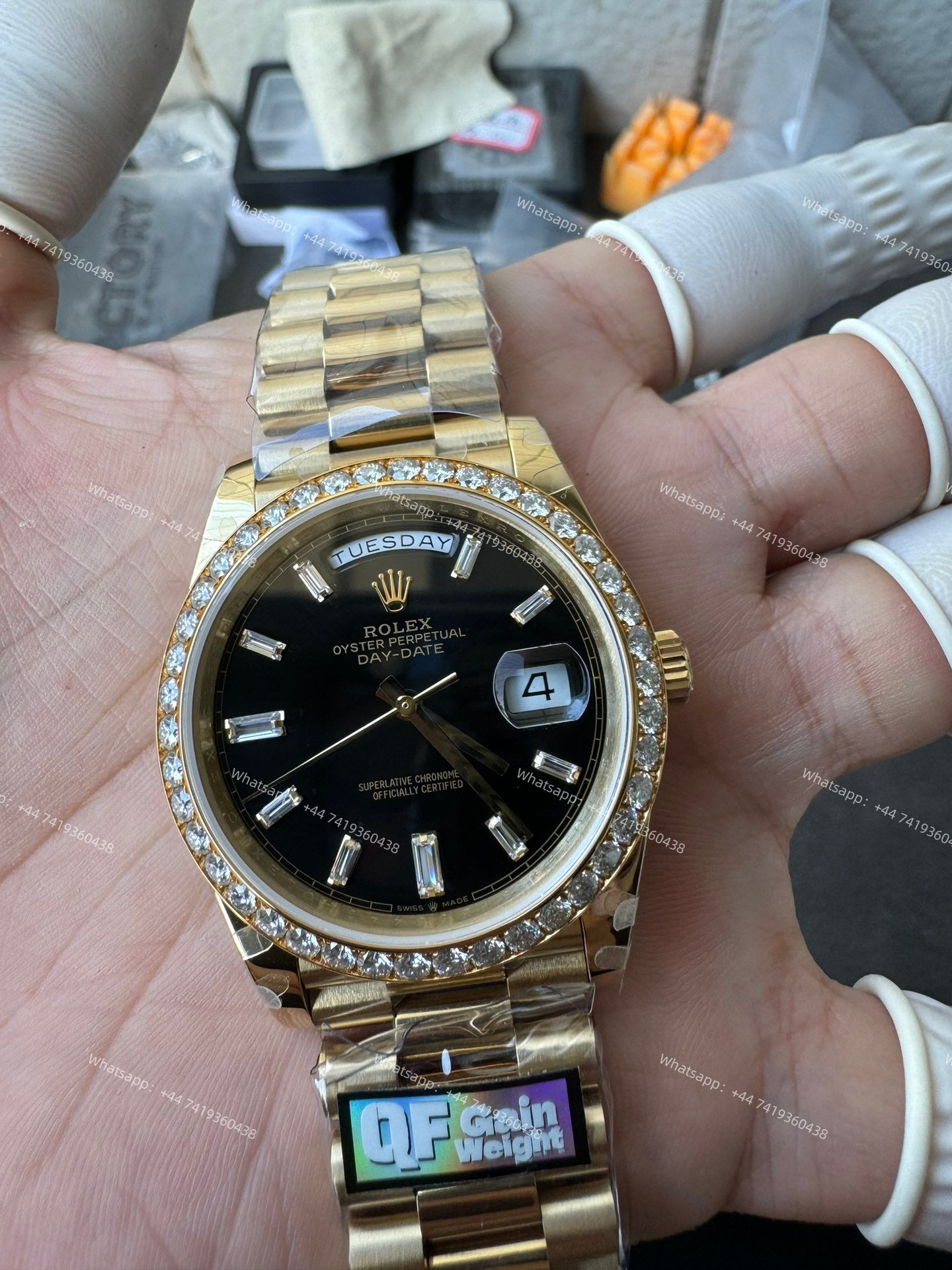 Rolex Day-Date M228348RBR-0001 1:1 Replica Moissanite Diamond Bezel Black Dial 40MM 3255 Movement Super Clone Watch