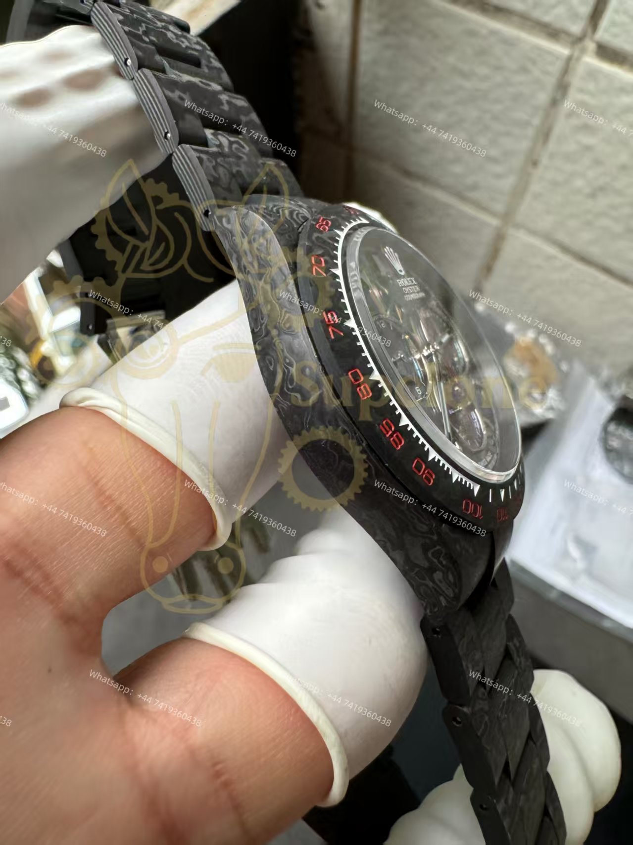 Rolex Super Clone Carbon Fiber Daytona Skeleton Red Accents Gold Pushers