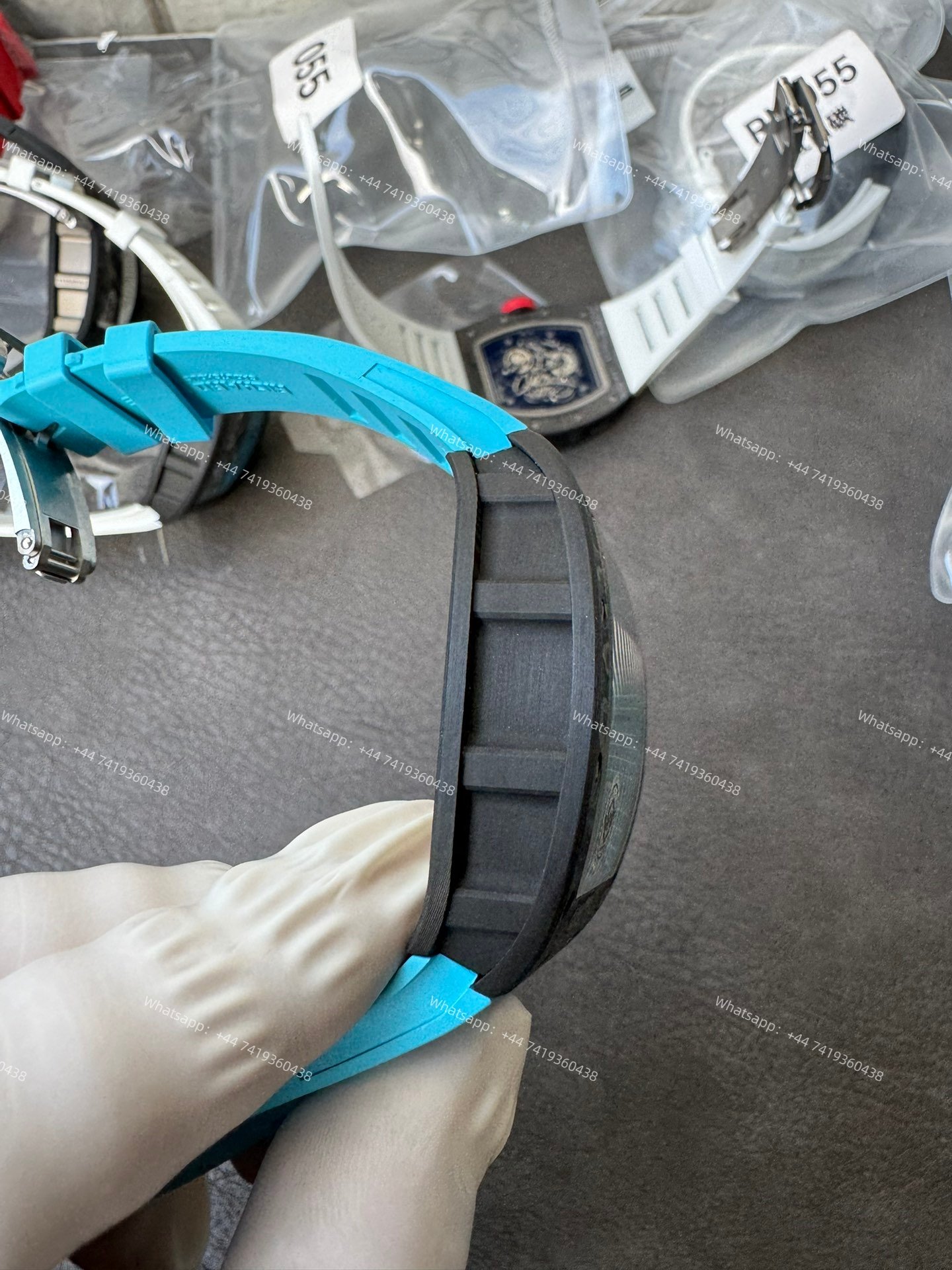 Super Clone Richard Mille RM 055 Carbon TPT Blue Rubber Strap 1:1 Replica Watch