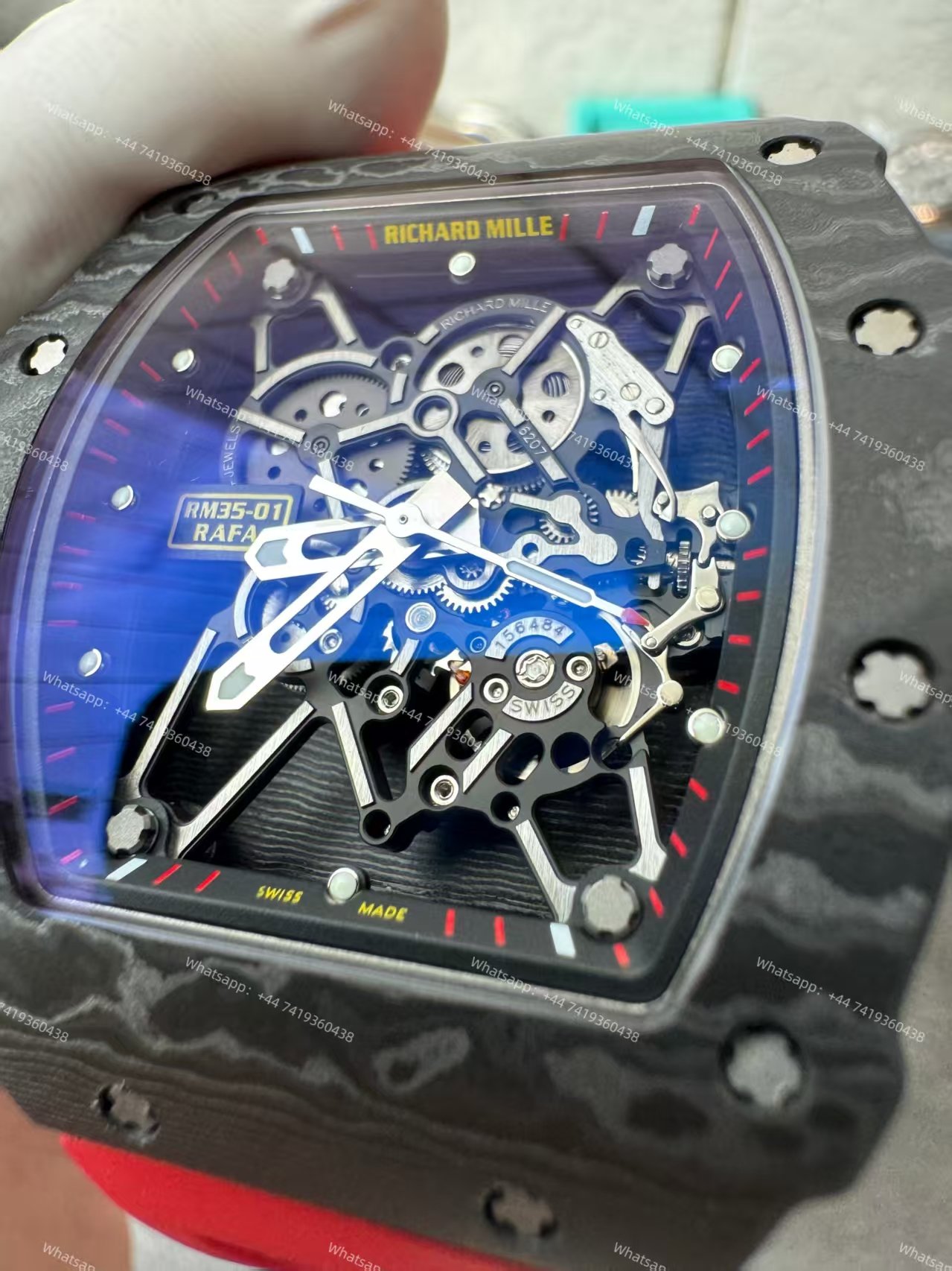 Super Clone Richard Mille RM 35-01 Carbon TPT Skeleton Red Rubber Strap 1:1 Replica Watch