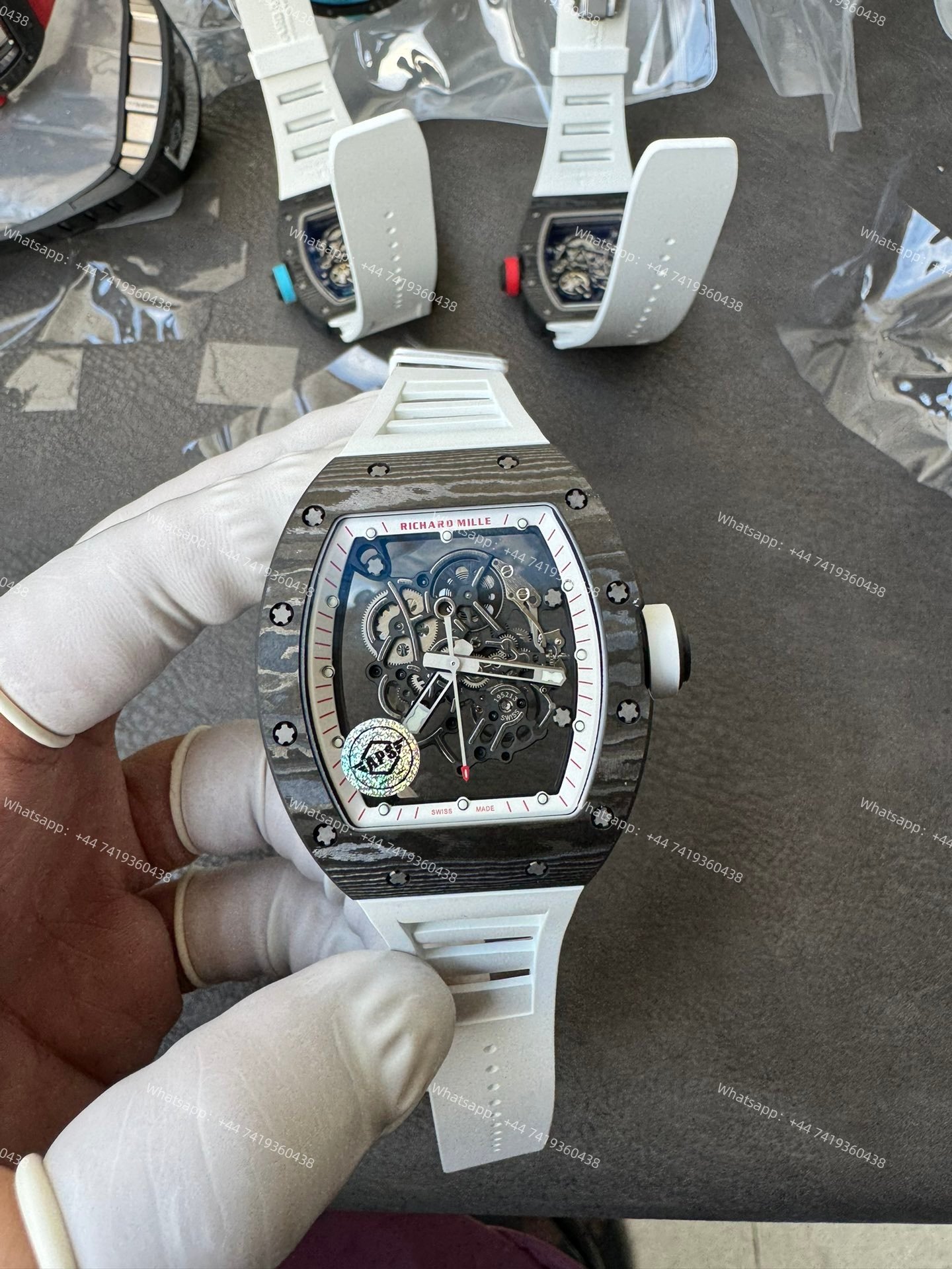 Super Clone Richard Mille RM 055 Carbon TPT White Rubber Strap 1:1 Replica Watch