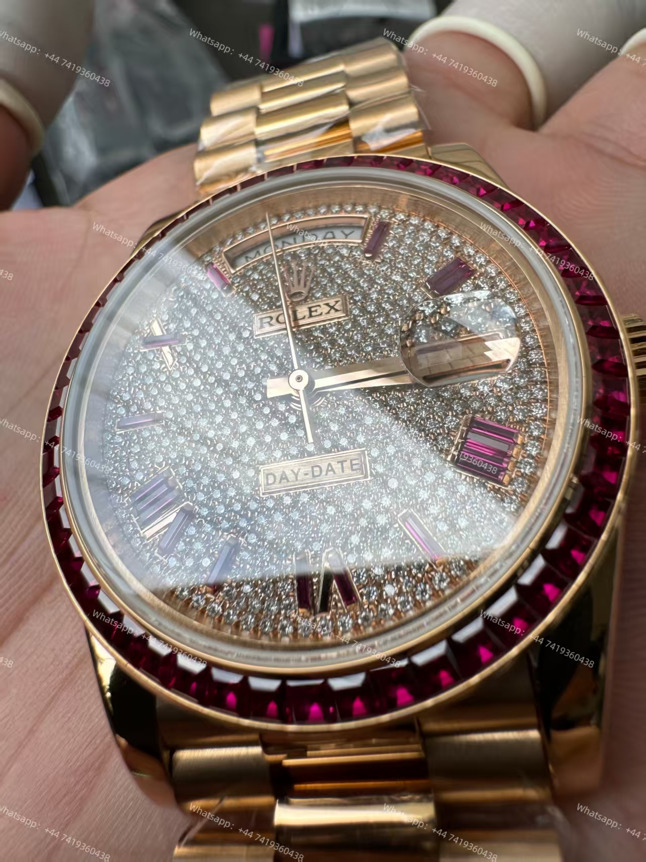 Rolex Day-Date 228398TRU Ruby and Moissanite Diamond Dial and Bezel 3255 Movement (40mm) Best Super Clone