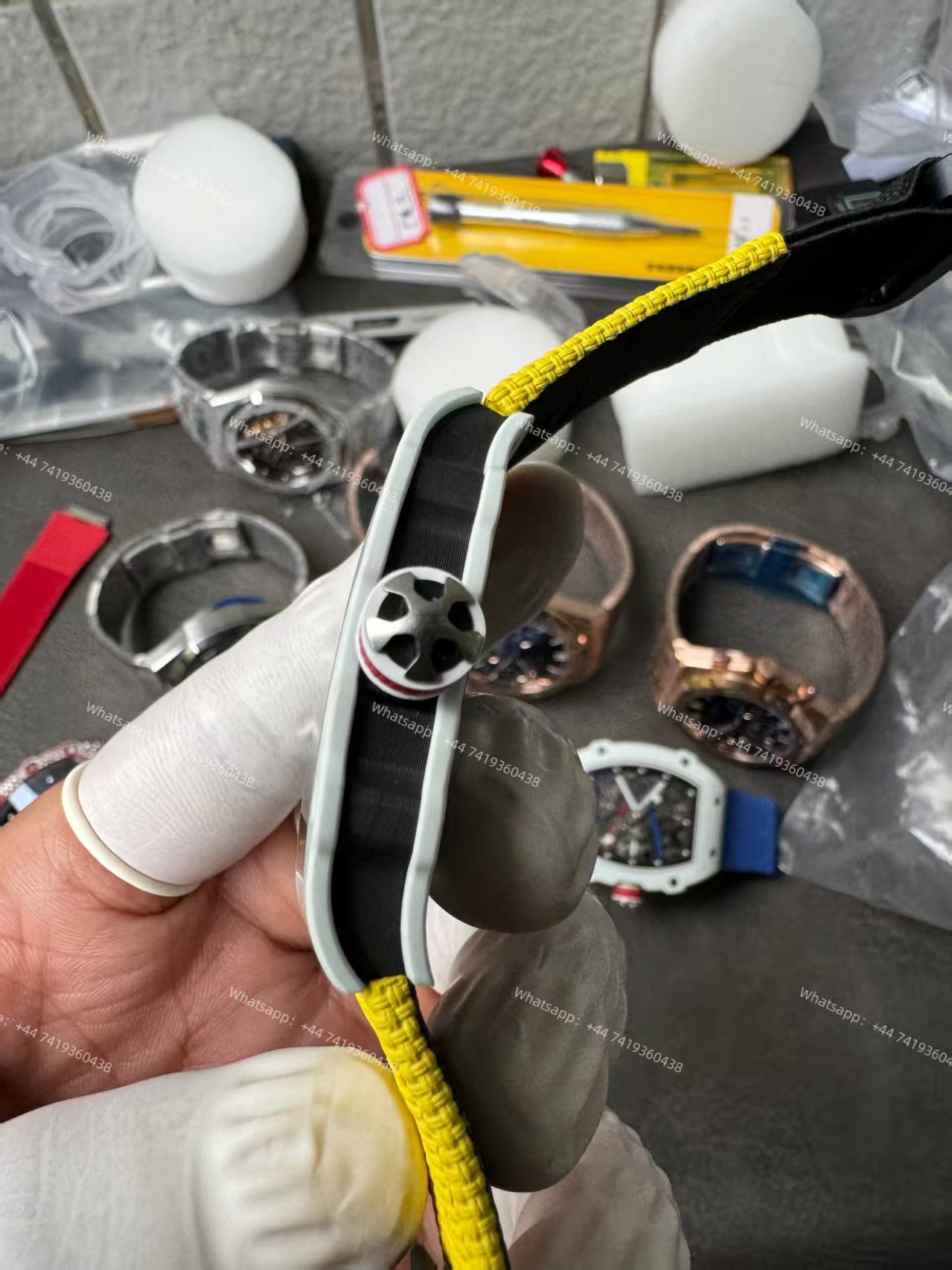 Super Clone Richard Mille RM67-02 White Ceramic Skeleton Tourbillon 1:1 Replica Watch with Yellow Strap