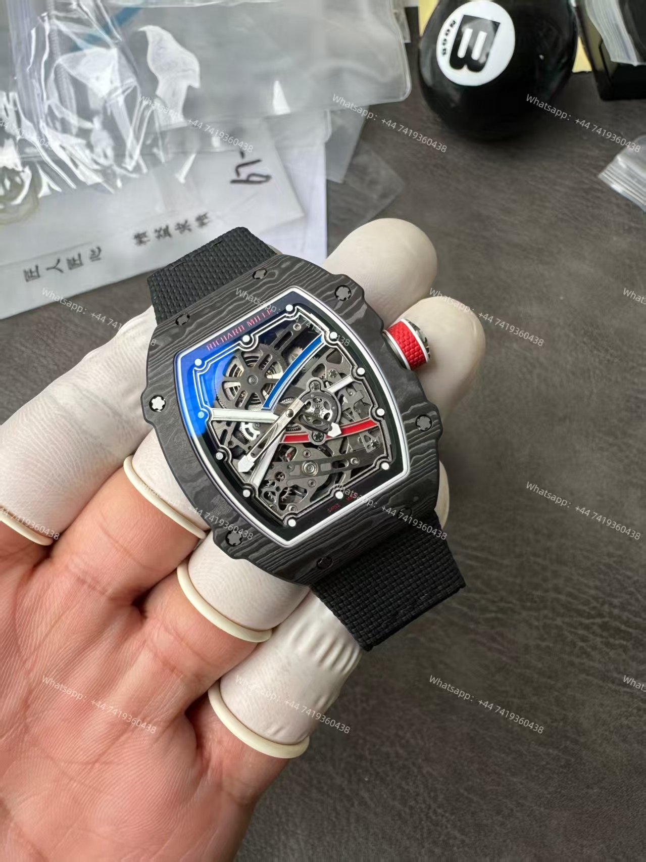 Super Clone Richard Mille RM67-02 Carbon TPT Skeleton Tourbillon 1:1 Replica Watch with Black Strap